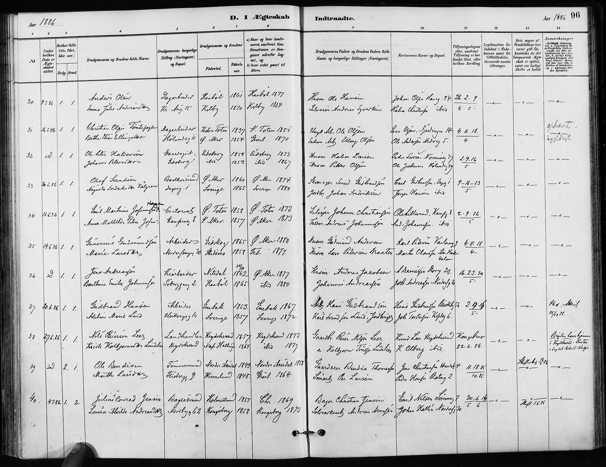 Kampen prestekontor Kirkebøker, SAO/A-10853/F/Fa/L0002: Parish register (official) no. I 2, 1880-1888, p. 96