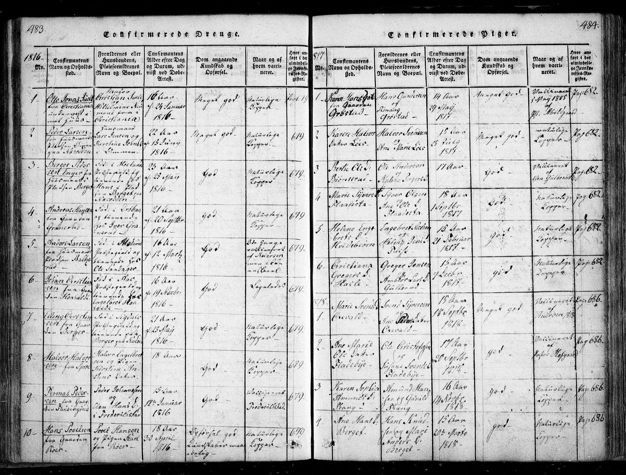 Nesodden prestekontor Kirkebøker, SAO/A-10013/F/Fa/L0006: Parish register (official) no. I 6, 1814-1847, p. 483-484