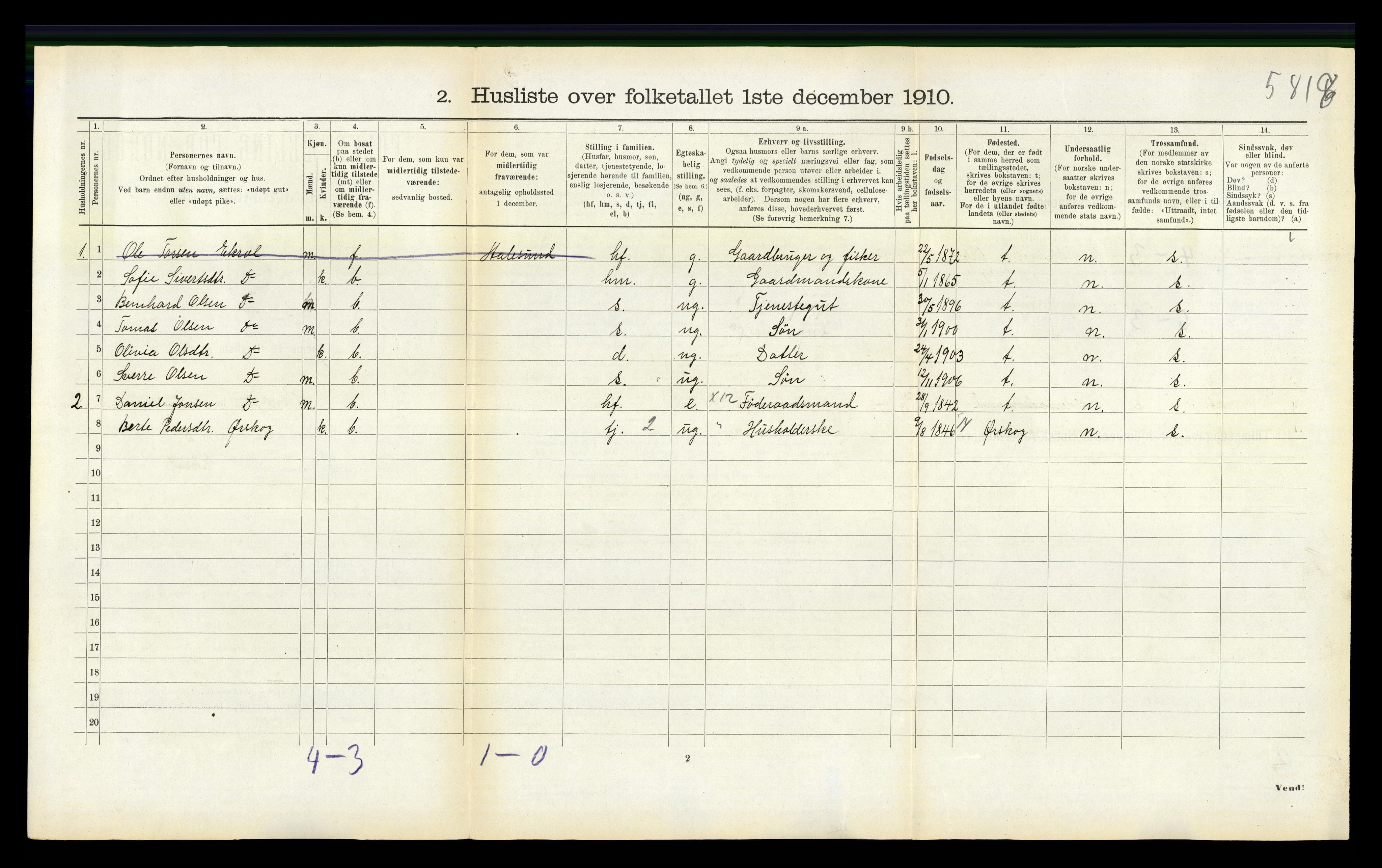 RA, 1910 census for Skodje, 1910, p. 332