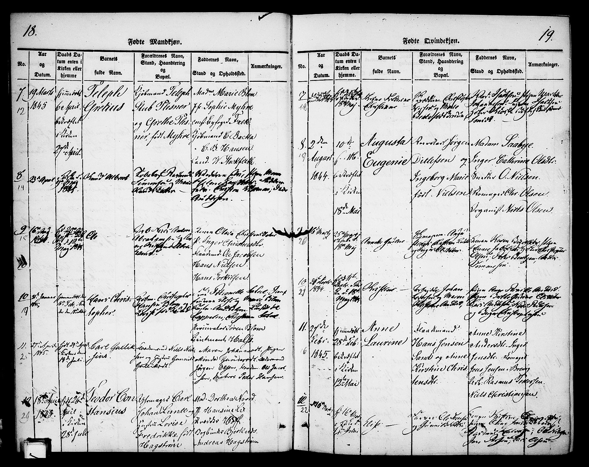 Skien kirkebøker, SAKO/A-302/F/Fa/L0006b: Parish register (official) no. 6B, 1843-1846, p. 18-19