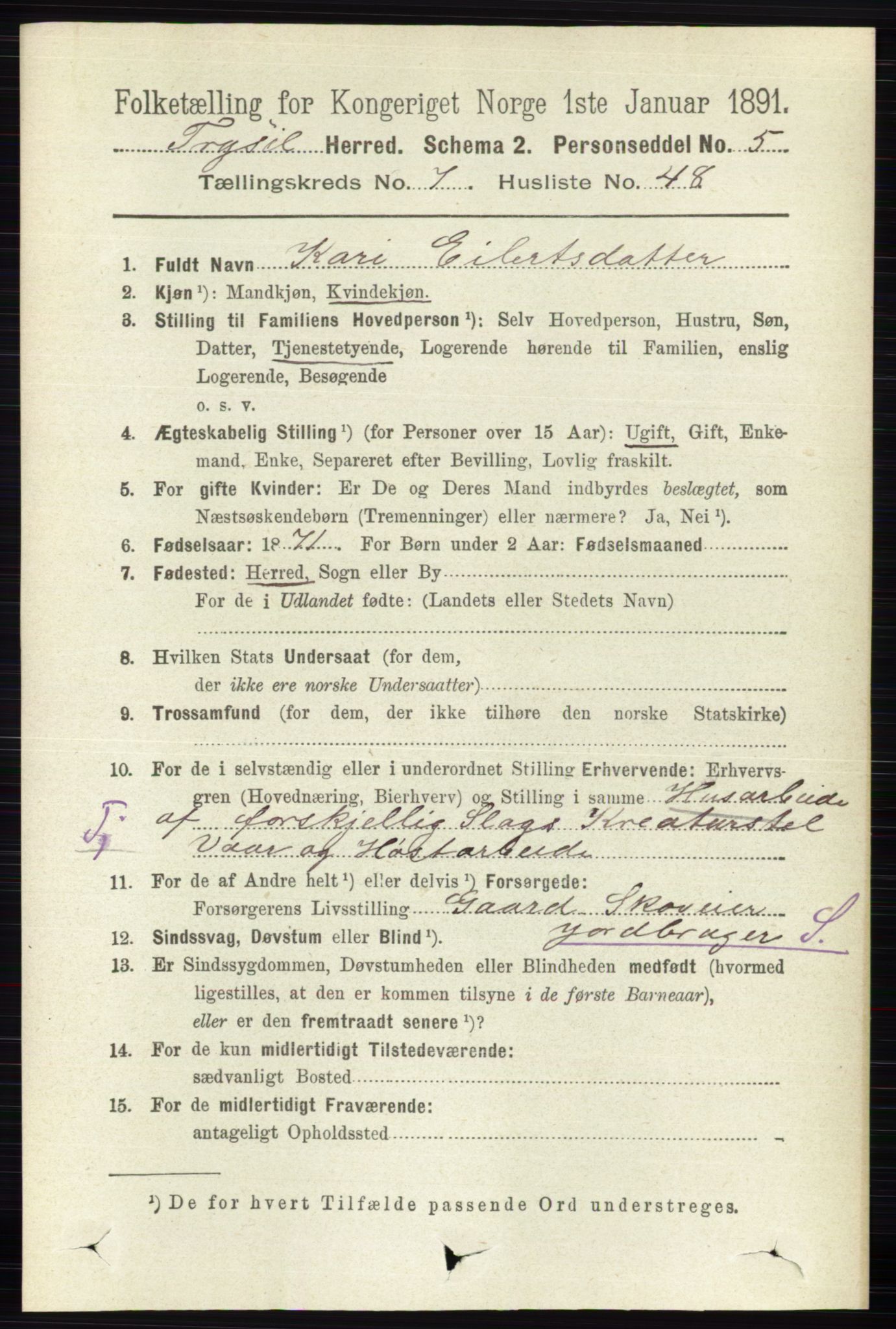 RA, 1891 census for 0428 Trysil, 1891, p. 3451