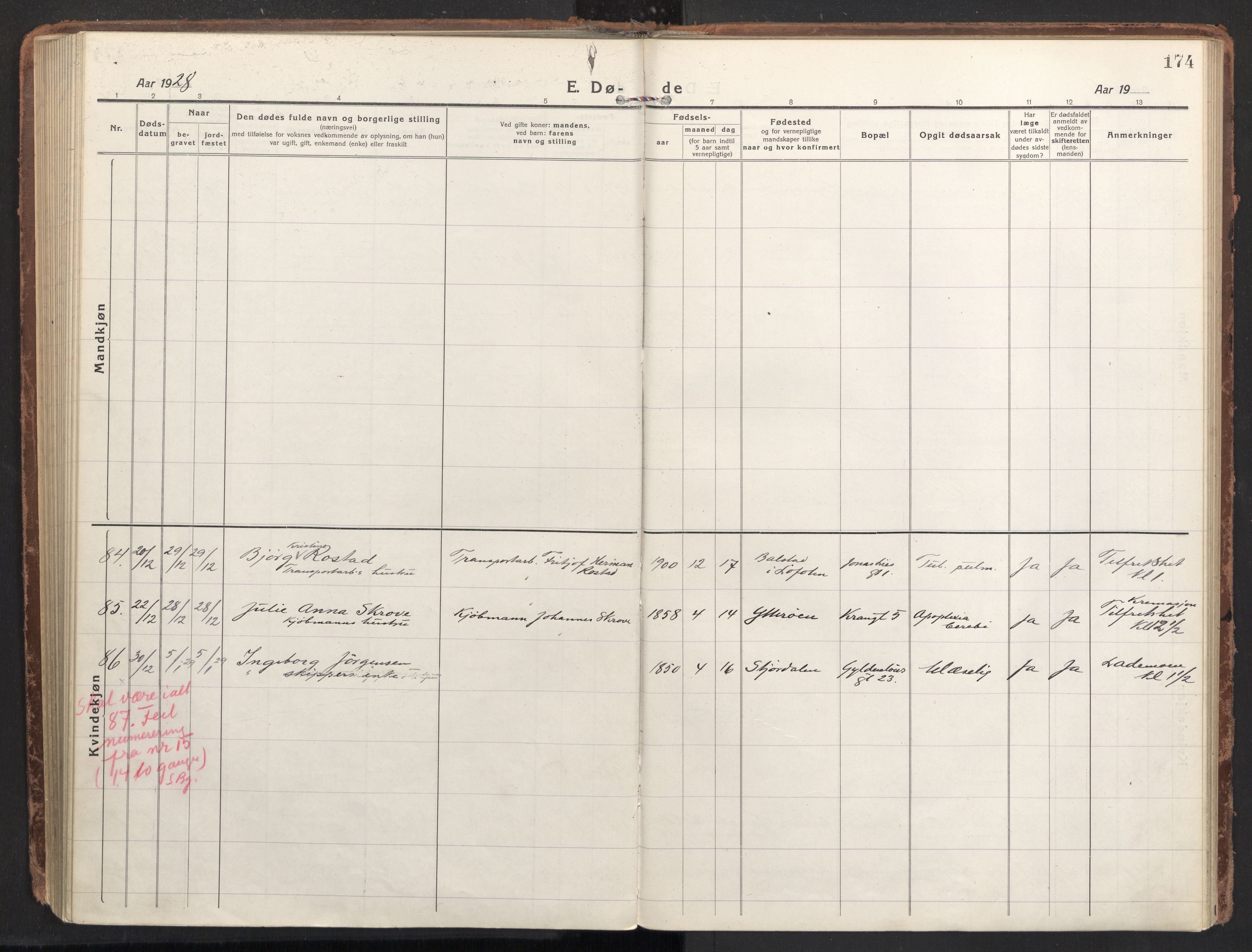 Ministerialprotokoller, klokkerbøker og fødselsregistre - Sør-Trøndelag, SAT/A-1456/604/L0207: Parish register (official) no. 604A27, 1917-1933, p. 174