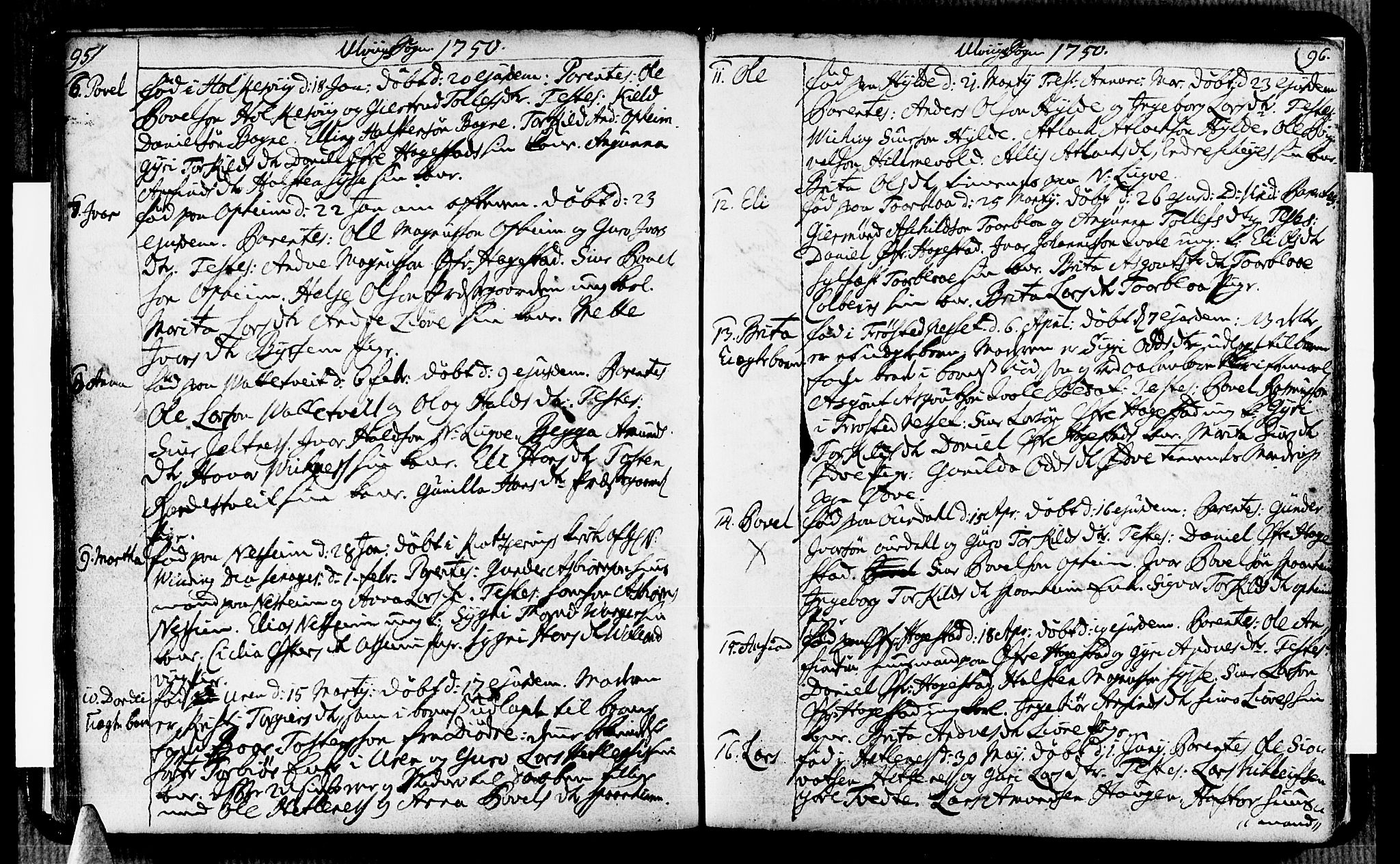Ulvik sokneprestembete, SAB/A-78801/H/Haa: Parish register (official) no. A 6, 1743-1761, p. 95-96
