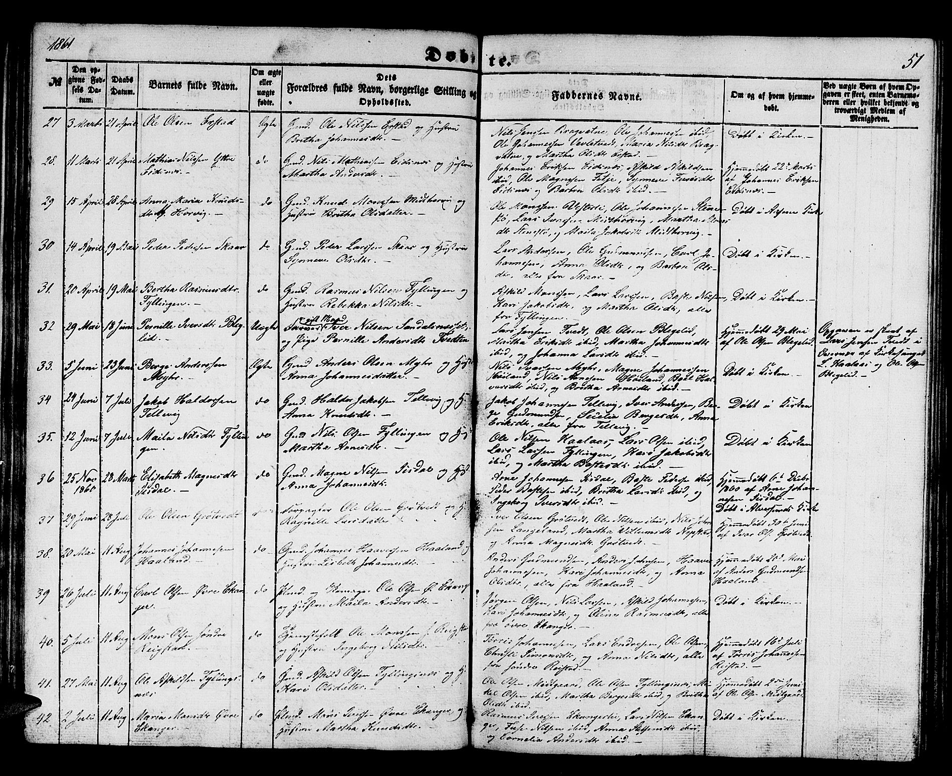 Hamre sokneprestembete, SAB/A-75501/H/Ha/Hab: Parish register (copy) no. B 1, 1852-1863, p. 51
