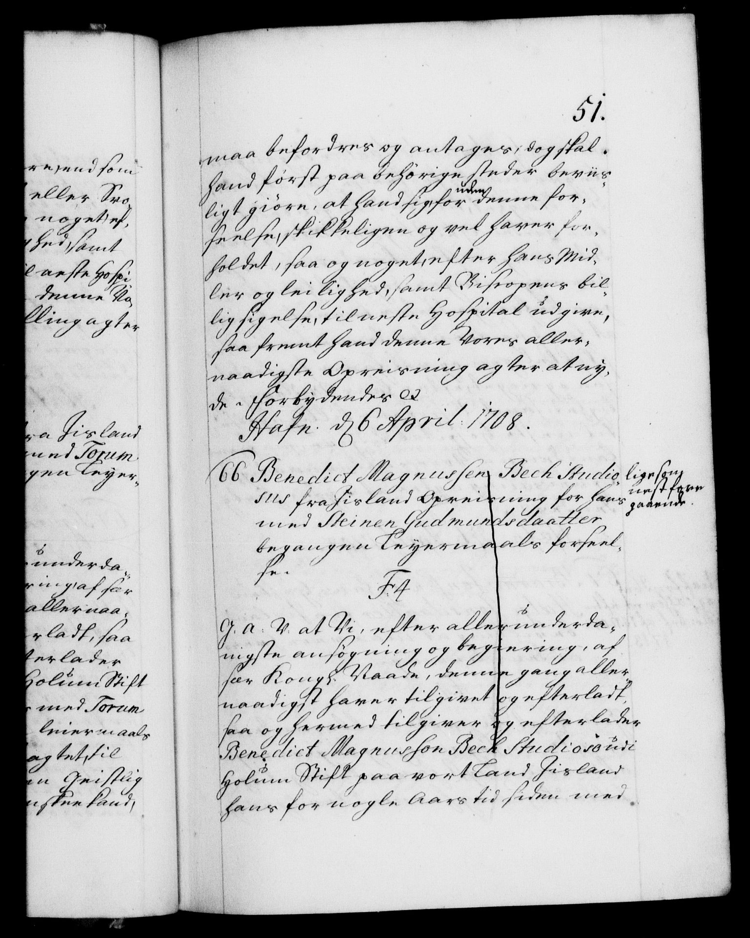 Danske Kanselli 1572-1799, AV/RA-EA-3023/F/Fc/Fca/Fcaa/L0020: Norske registre, 1708-1711, p. 51a