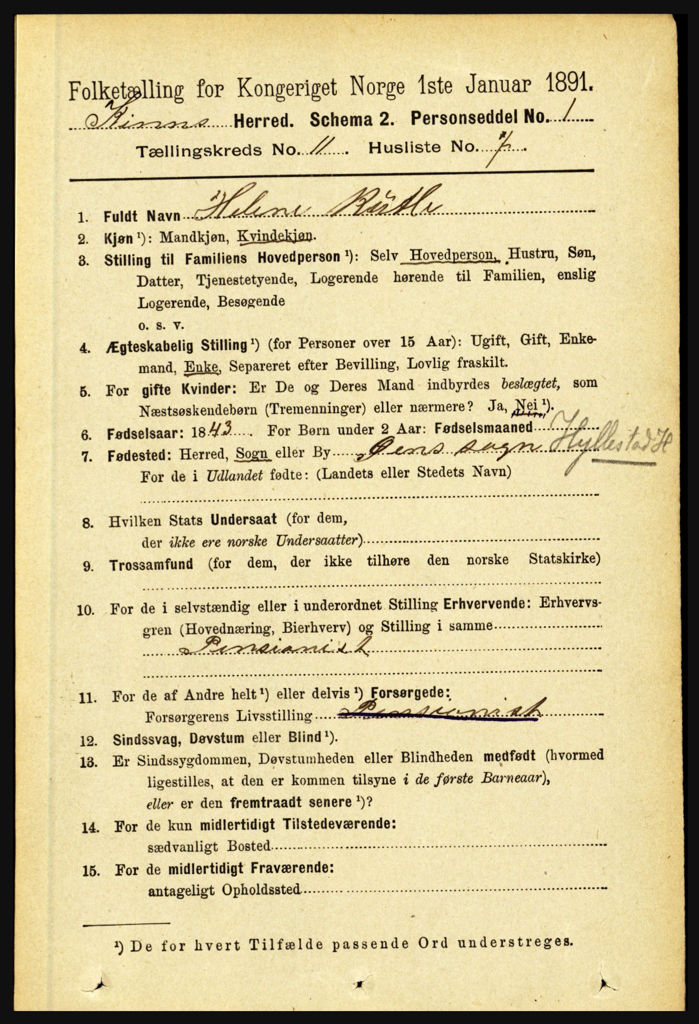 RA, 1891 census for 1437 Kinn, 1891, p. 4098