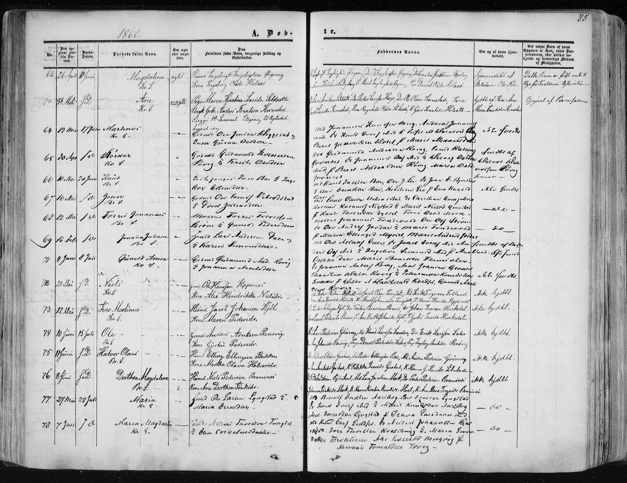 Ministerialprotokoller, klokkerbøker og fødselsregistre - Møre og Romsdal, AV/SAT-A-1454/568/L0804: Parish register (official) no. 568A11, 1854-1868, p. 85