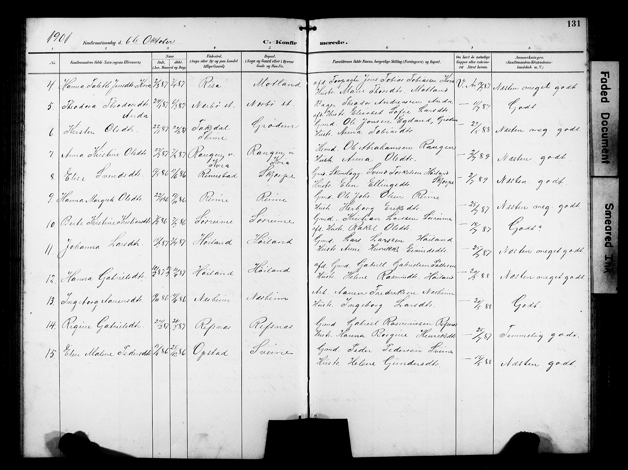 Hå sokneprestkontor, AV/SAST-A-101801/001/30BB/L0005: Parish register (copy) no. B 5, 1894-1912, p. 131