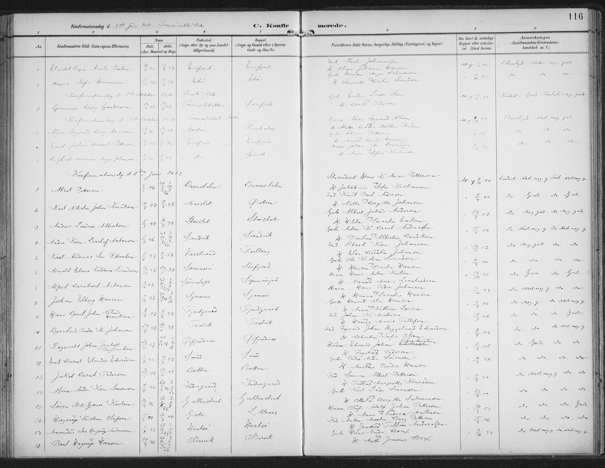 Lenvik sokneprestembete, SATØ/S-1310/H/Ha/Haa/L0015kirke: Parish register (official) no. 15, 1896-1915, p. 116
