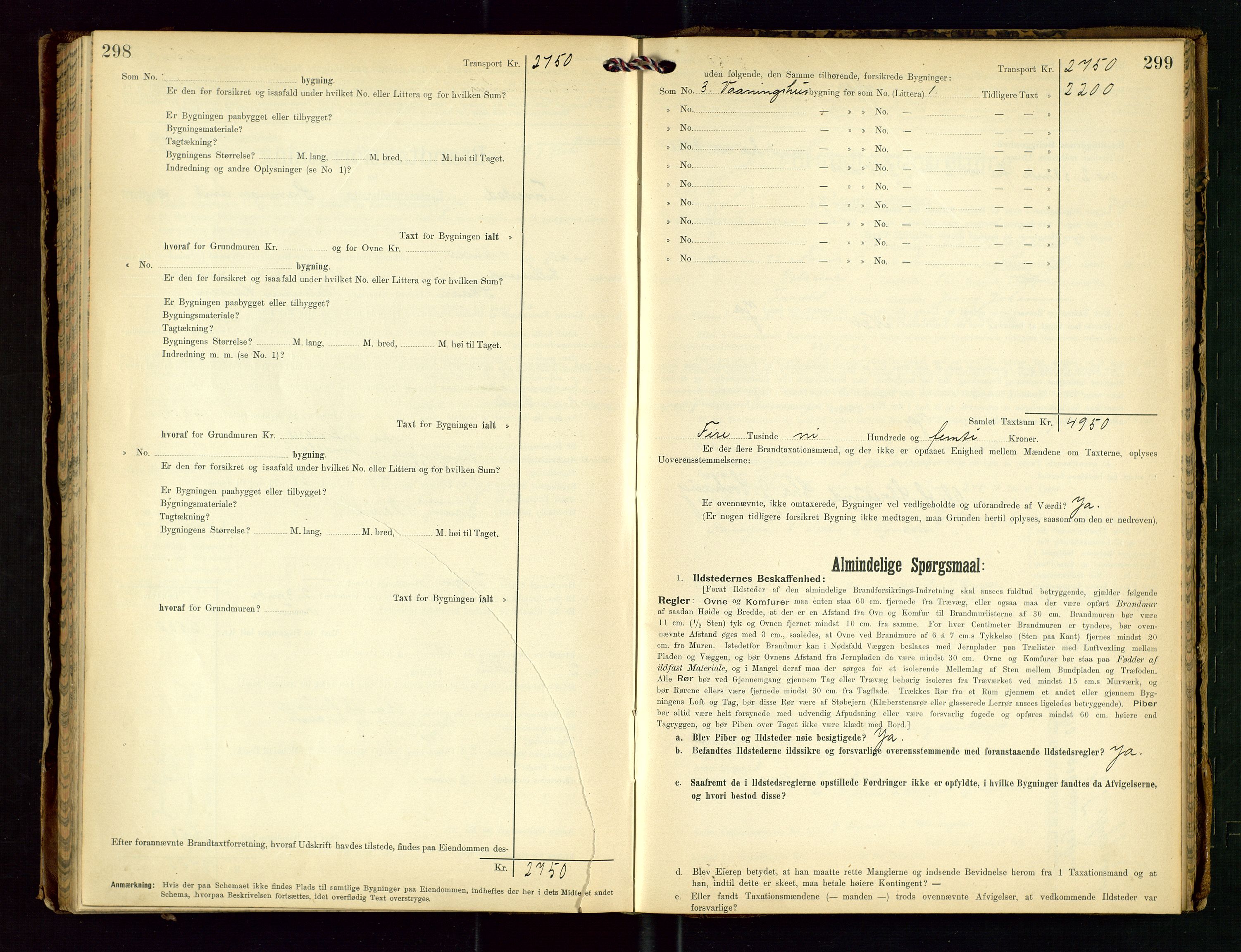 Torvestad lensmannskontor, SAST/A-100307/1/Gob/L0003: "Brandtaxationsprotokol for Torvestad Lensmannsdistrikt", 1905-1909, p. 298-299