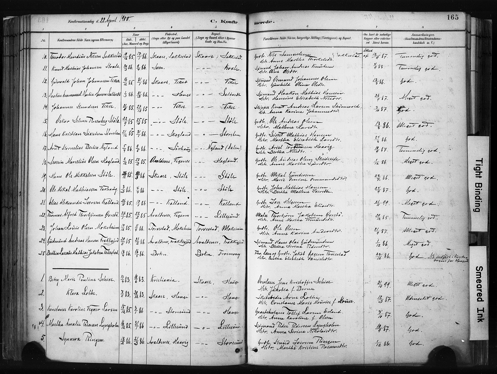 Haugesund sokneprestkontor, AV/SAST-A -101863/H/Ha/Haa/L0004: Parish register (official) no. A 4, 1886-1908, p. 165