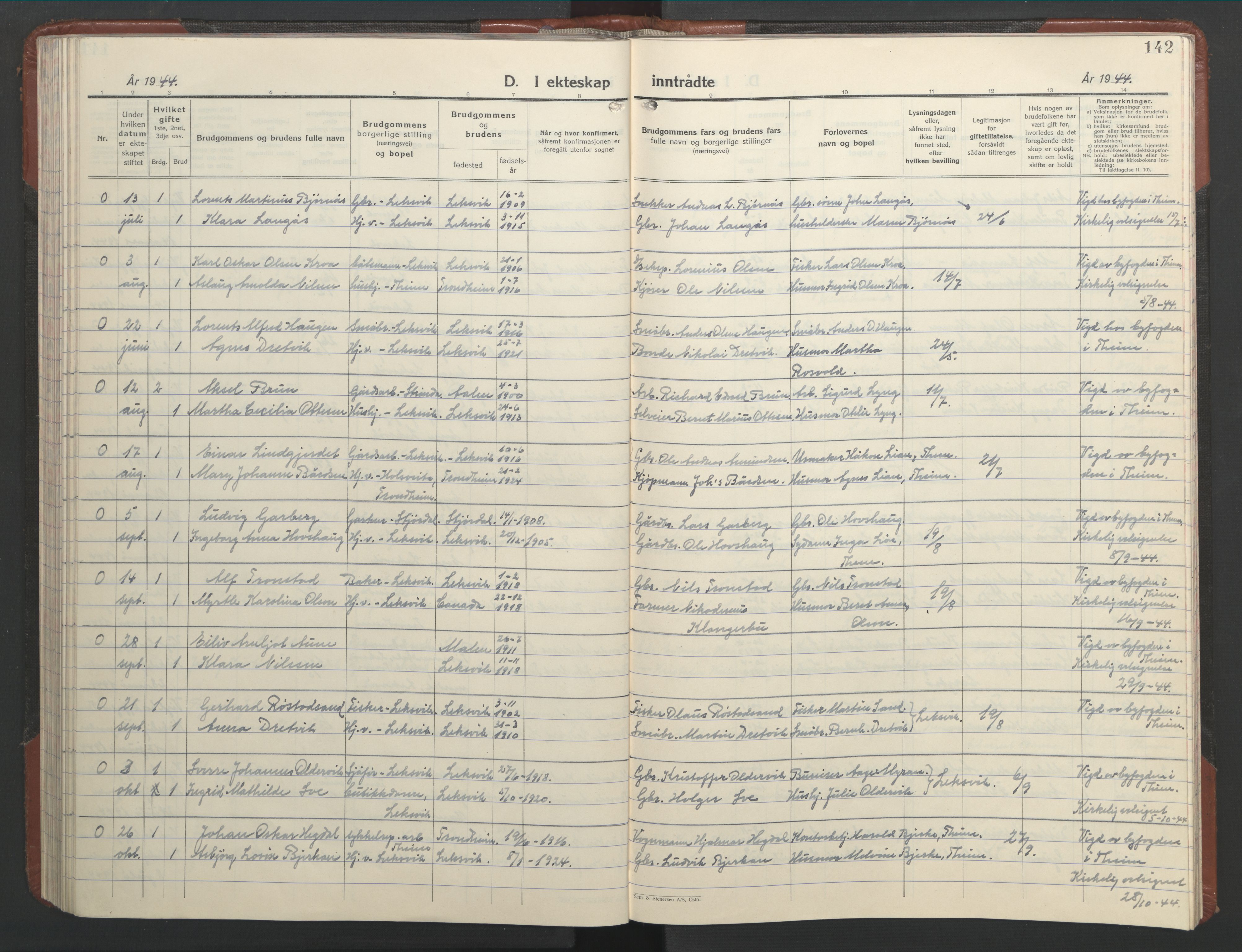 Ministerialprotokoller, klokkerbøker og fødselsregistre - Nord-Trøndelag, AV/SAT-A-1458/701/L0019: Parish register (copy) no. 701C03, 1930-1953, p. 142