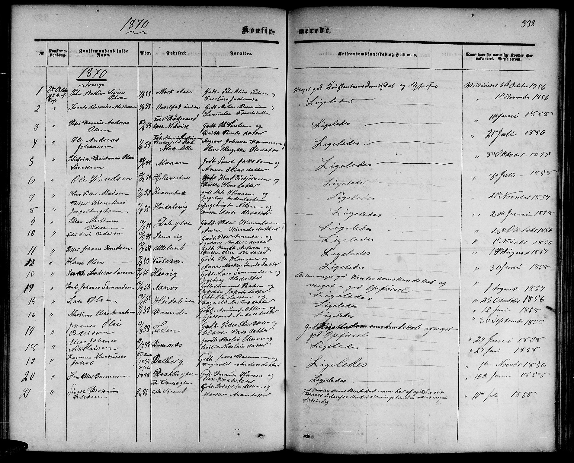 Ministerialprotokoller, klokkerbøker og fødselsregistre - Møre og Romsdal, AV/SAT-A-1454/511/L0157: Parish register (copy) no. 511C03, 1864-1884, p. 338