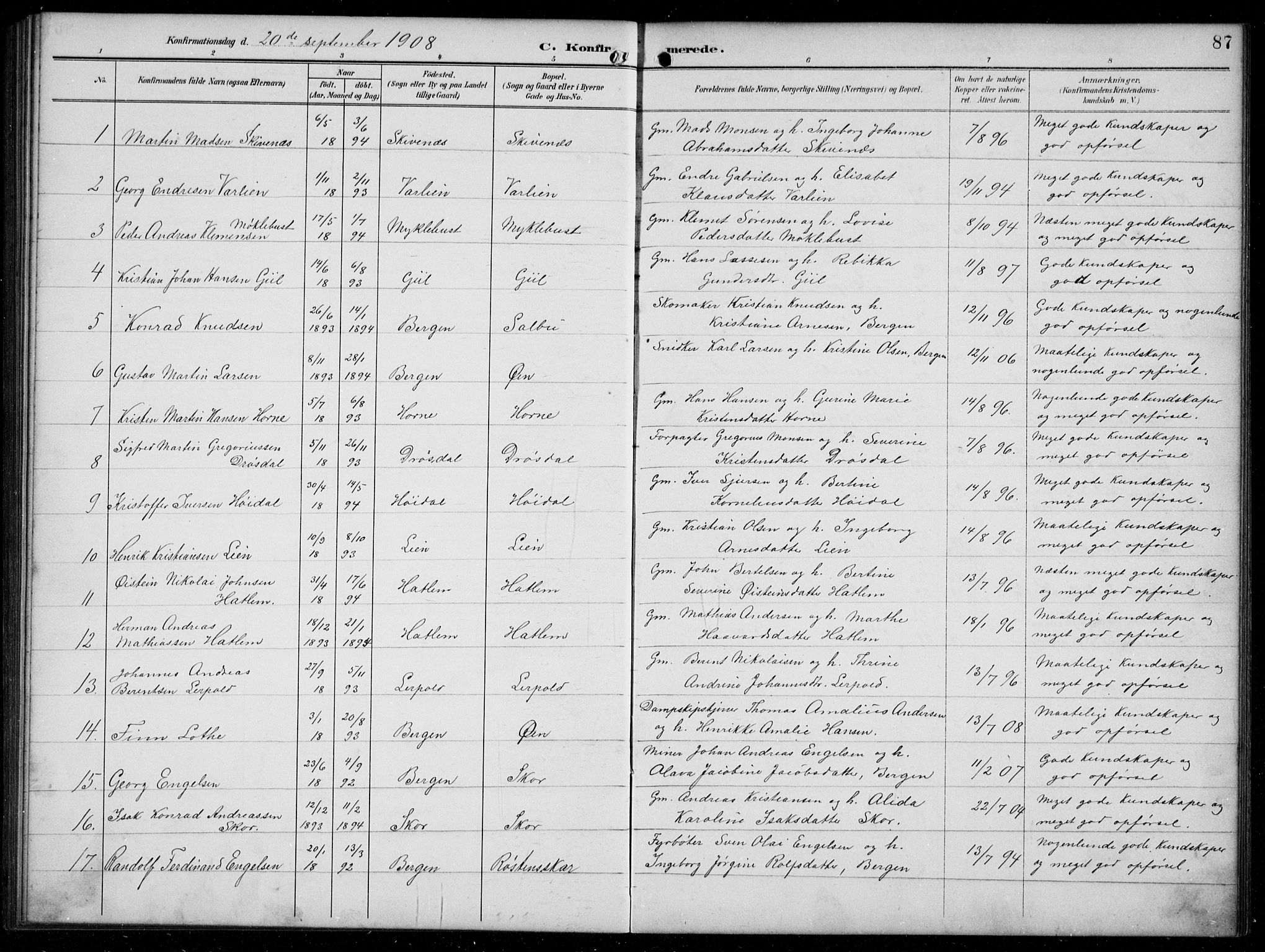 Hyllestad sokneprestembete, SAB/A-80401: Parish register (copy) no. C 3, 1894-1913, p. 87