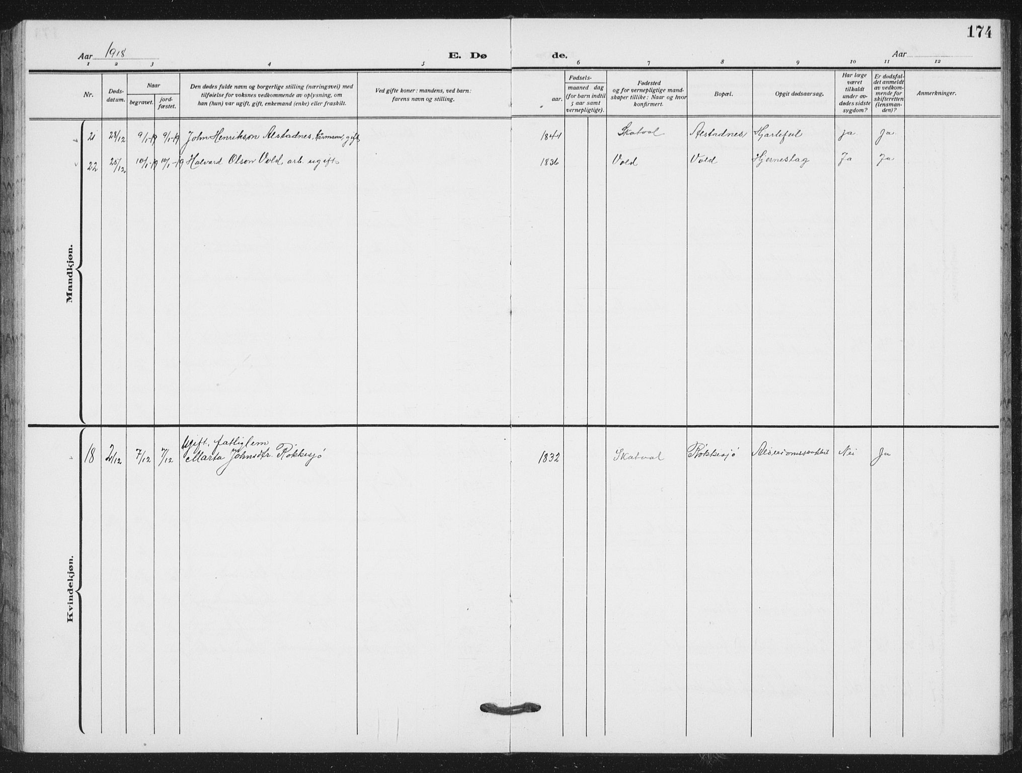 Ministerialprotokoller, klokkerbøker og fødselsregistre - Nord-Trøndelag, SAT/A-1458/712/L0104: Parish register (copy) no. 712C02, 1917-1939, p. 174
