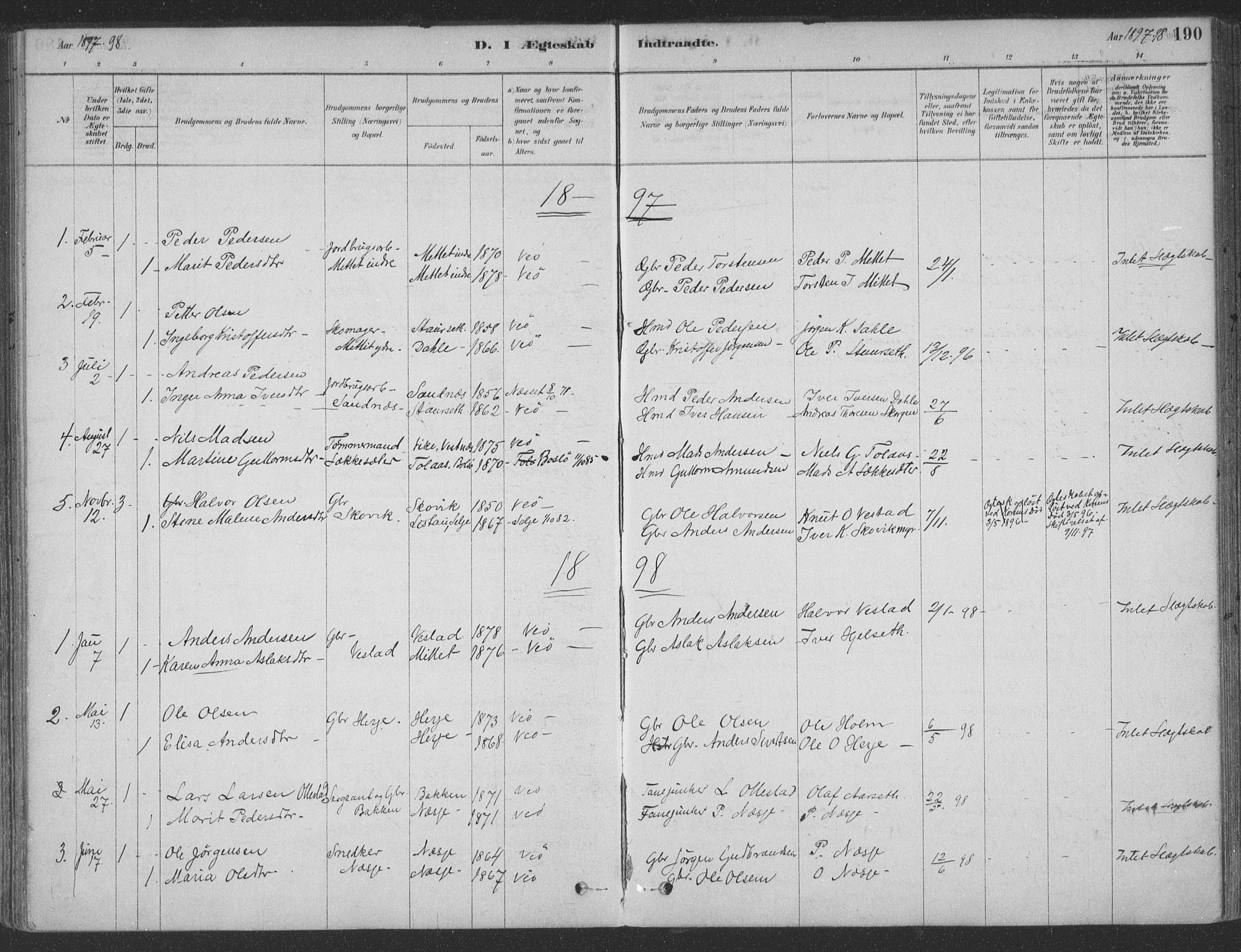 Ministerialprotokoller, klokkerbøker og fødselsregistre - Møre og Romsdal, SAT/A-1454/547/L0604: Parish register (official) no. 547A06, 1878-1906, p. 190