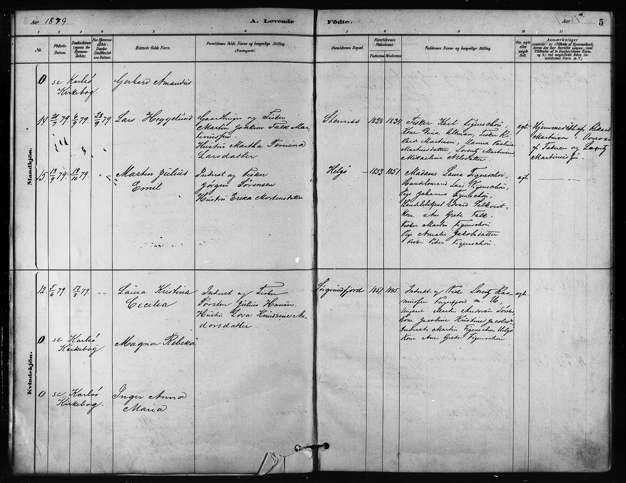 Karlsøy sokneprestembete, SATØ/S-1299/H/Ha/Haa/L0011kirke: Parish register (official) no. 11, 1879-1892, p. 5
