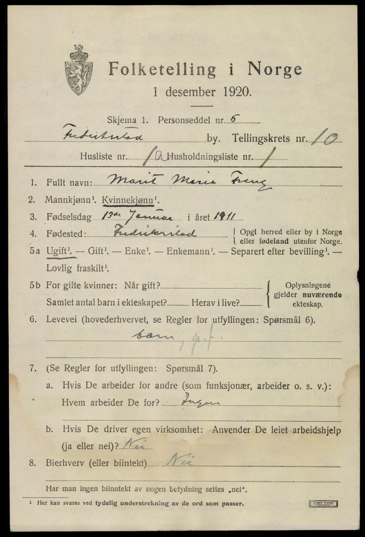 SAO, 1920 census for Fredrikstad, 1920, p. 26727