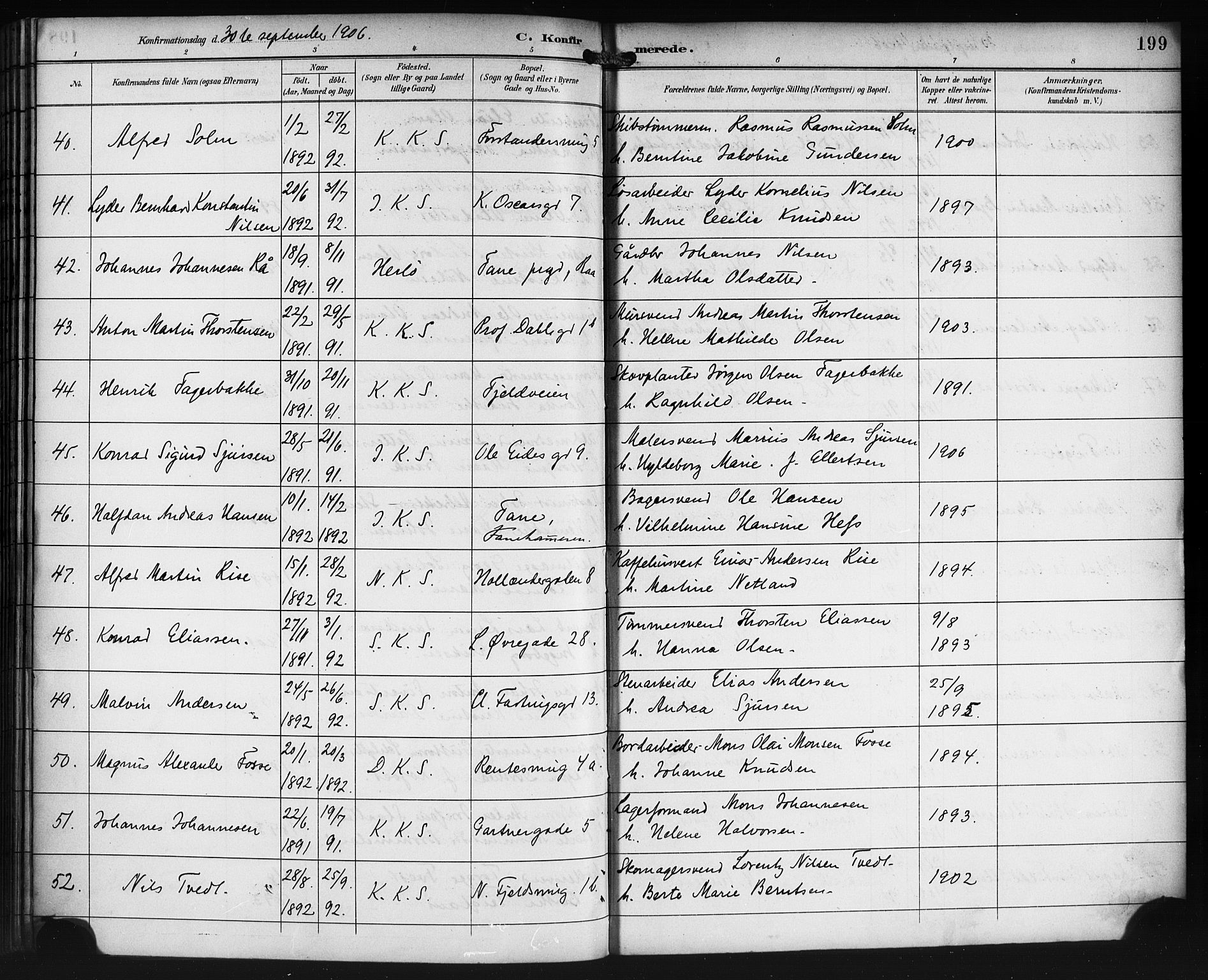 Korskirken sokneprestembete, SAB/A-76101/H/Haa/L0030: Parish register (official) no. C 6, 1893-1906, p. 199