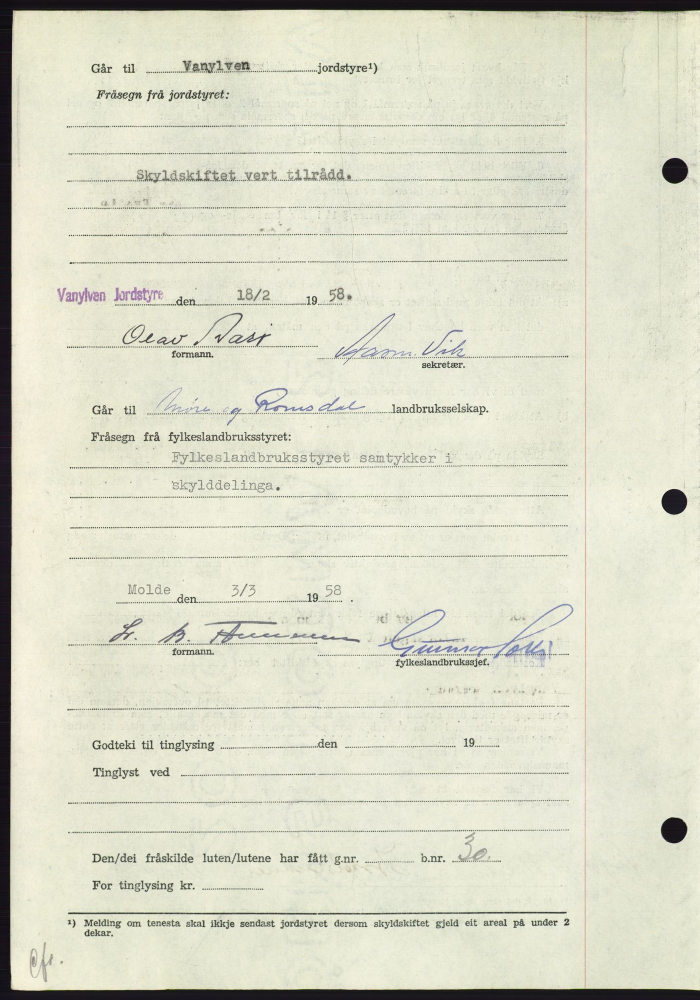 Søre Sunnmøre sorenskriveri, AV/SAT-A-4122/1/2/2C/L0110: Mortgage book no. 36A, 1958-1958, Diary no: : 2023/1958