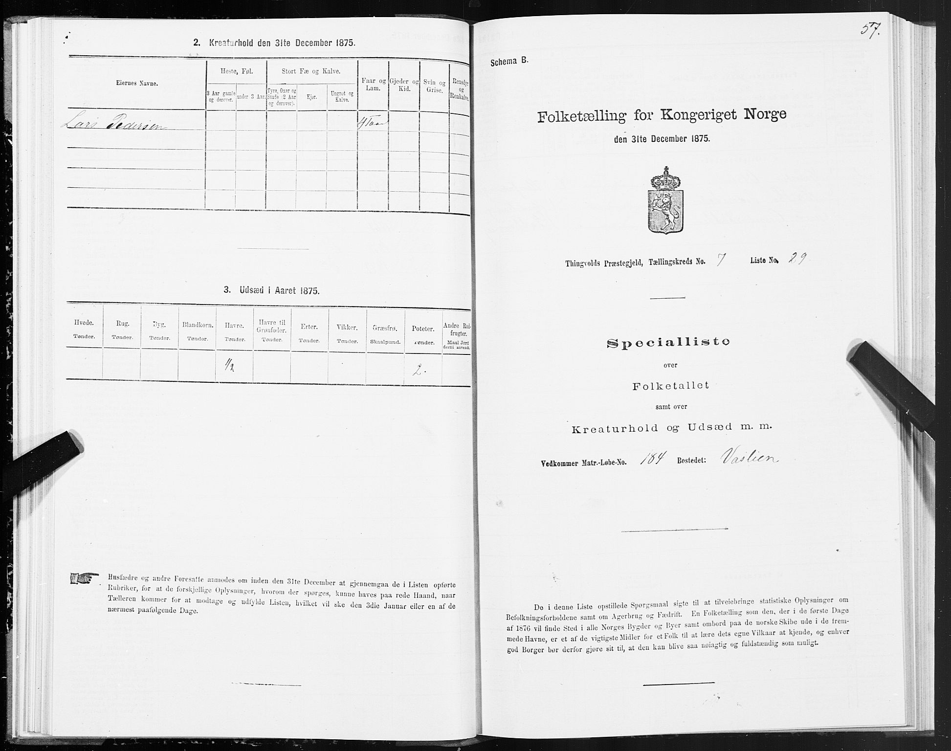 SAT, 1875 census for 1560P Tingvoll, 1875, p. 3057