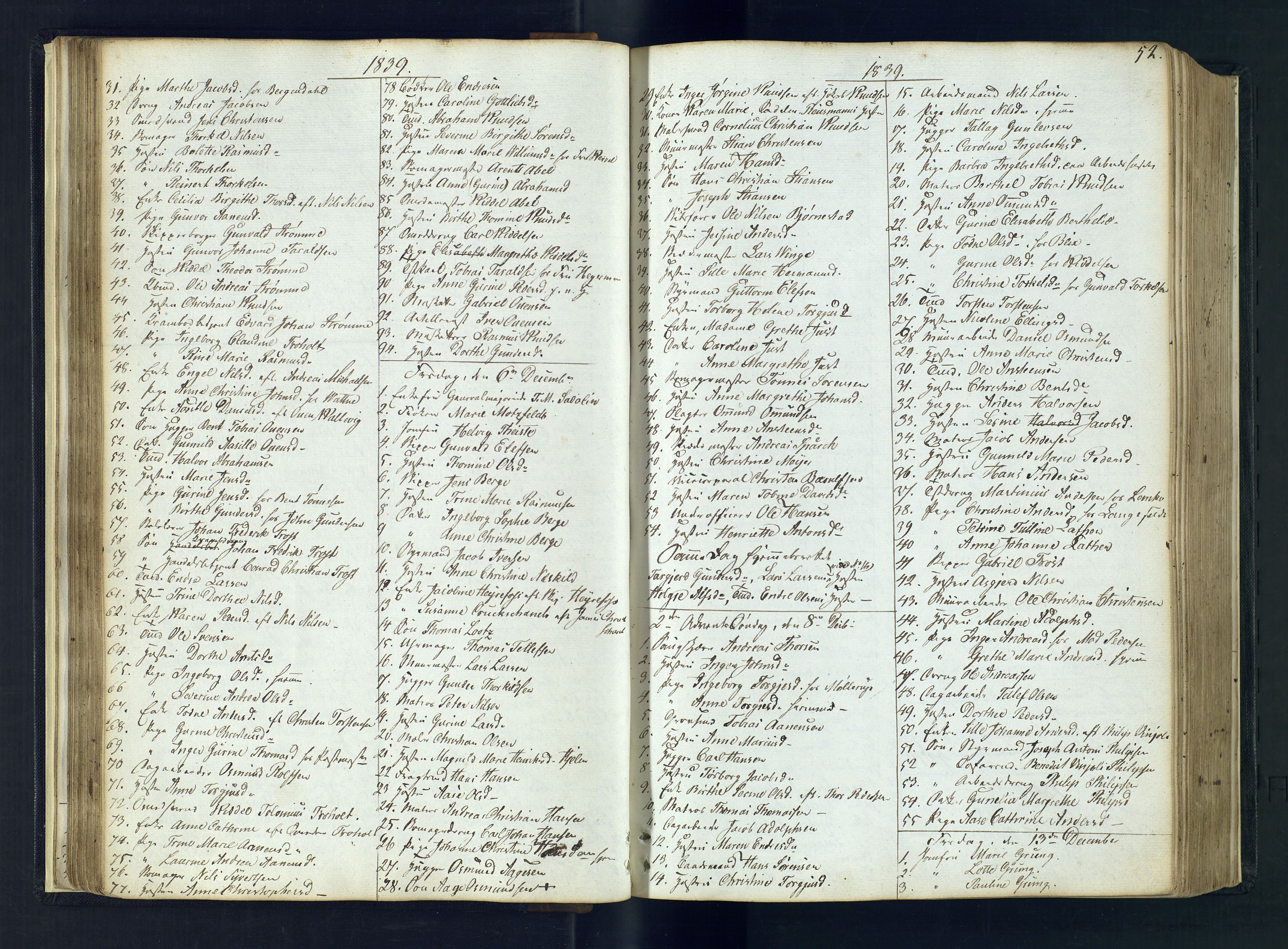 Kristiansand domprosti, SAK/1112-0006/F/Fc/L0003: Communicants register no. C 2, 1837-1853, p. 52