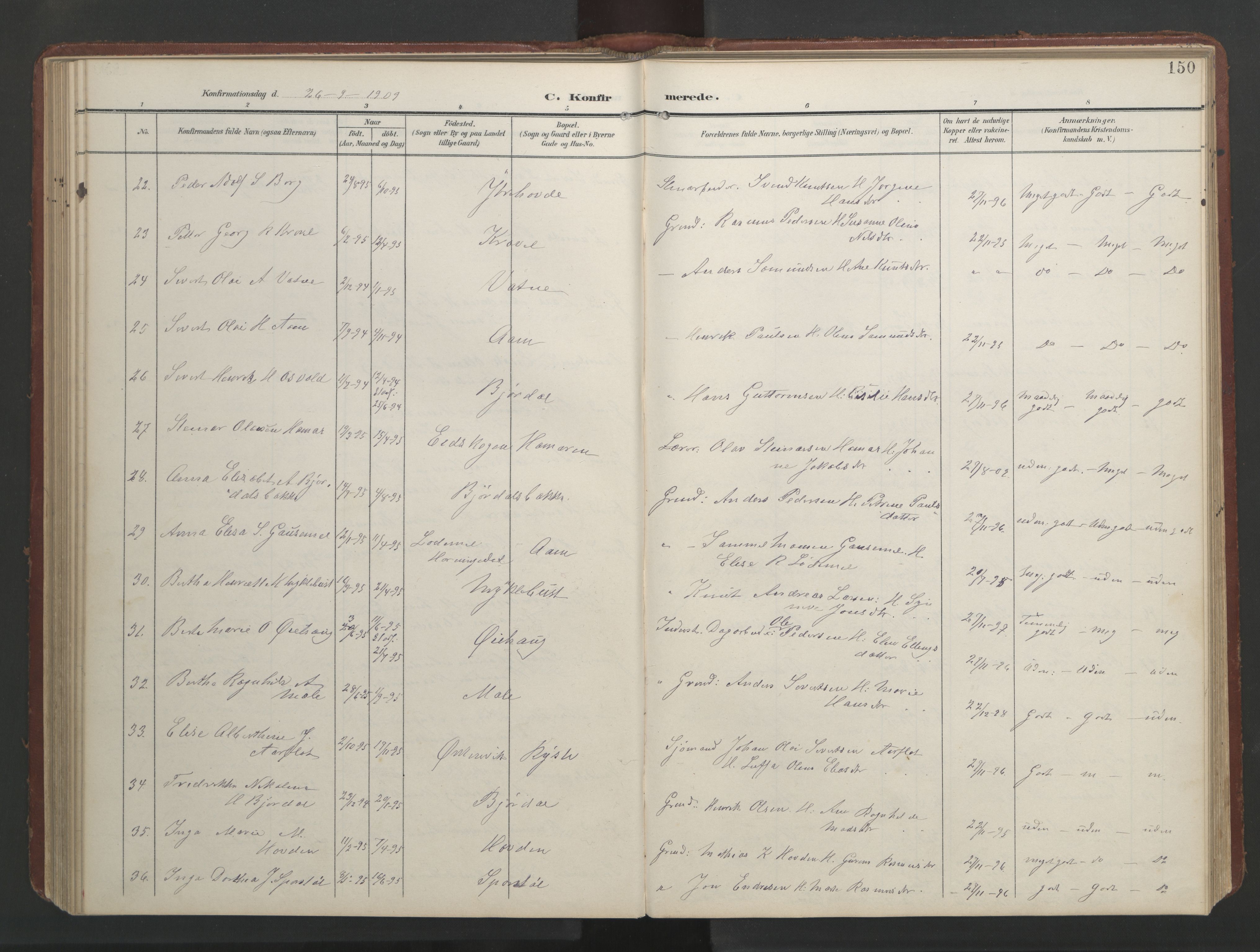 Ministerialprotokoller, klokkerbøker og fødselsregistre - Møre og Romsdal, AV/SAT-A-1454/513/L0190: Parish register (copy) no. 513C04, 1904-1926, p. 150