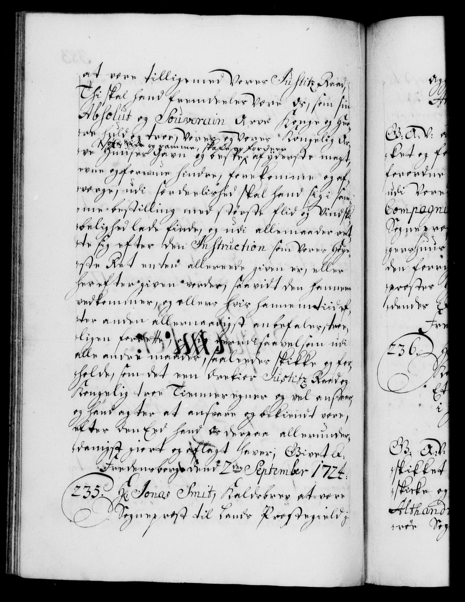 Danske Kanselli 1572-1799, AV/RA-EA-3023/F/Fc/Fca/Fcaa/L0024: Norske registre, 1723-1725, p. 383b