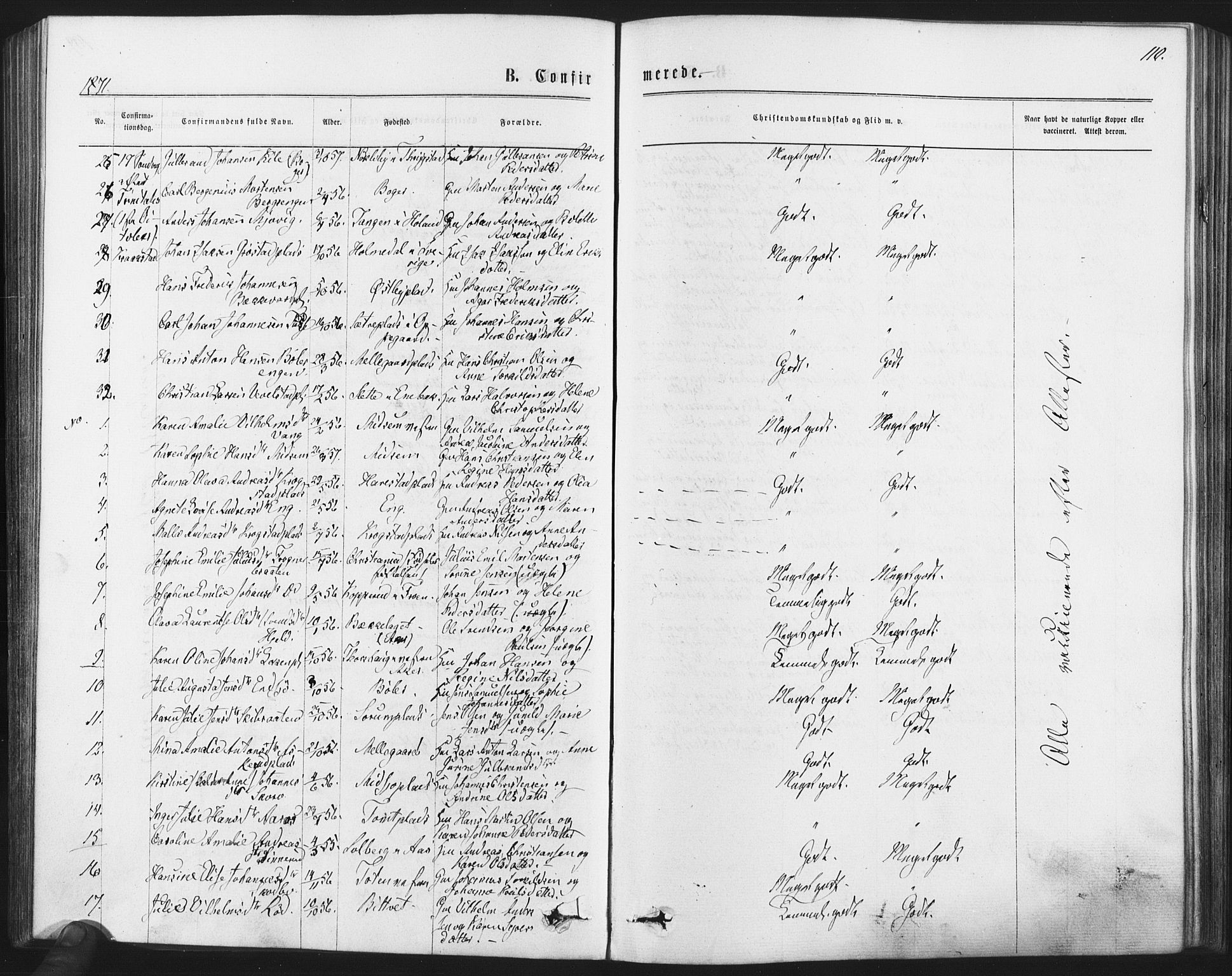 Kråkstad prestekontor Kirkebøker, AV/SAO-A-10125a/F/Fa/L0008: Parish register (official) no. I 8, 1870-1879, p. 110