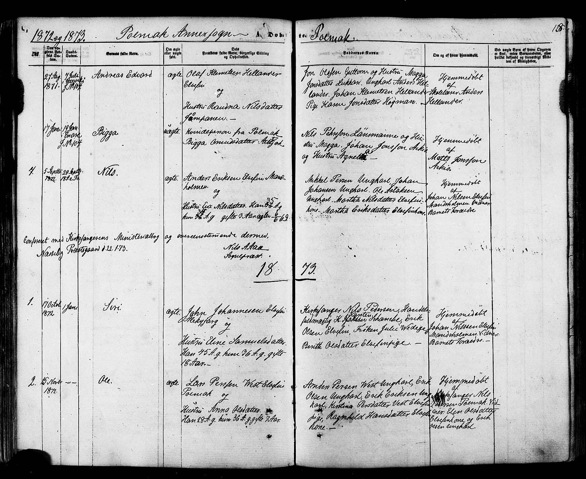 Nesseby sokneprestkontor, SATØ/S-1330/H/Ha/L0003kirke: Parish register (official) no. 3 /2, 1866-1876, p. 128