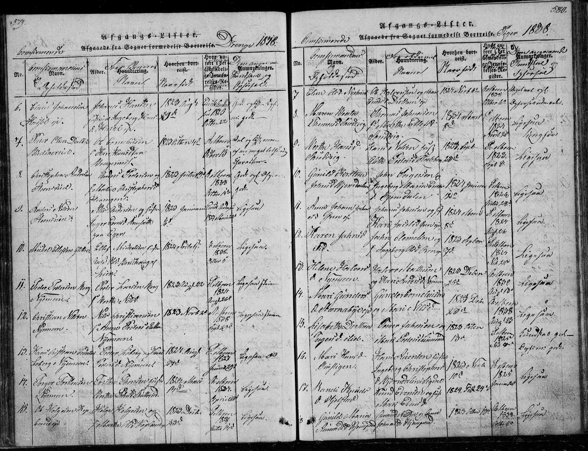 Modum kirkebøker, AV/SAKO-A-234/G/Ga/L0003: Parish register (copy) no. I 3, 1832-1842, p. 579-580