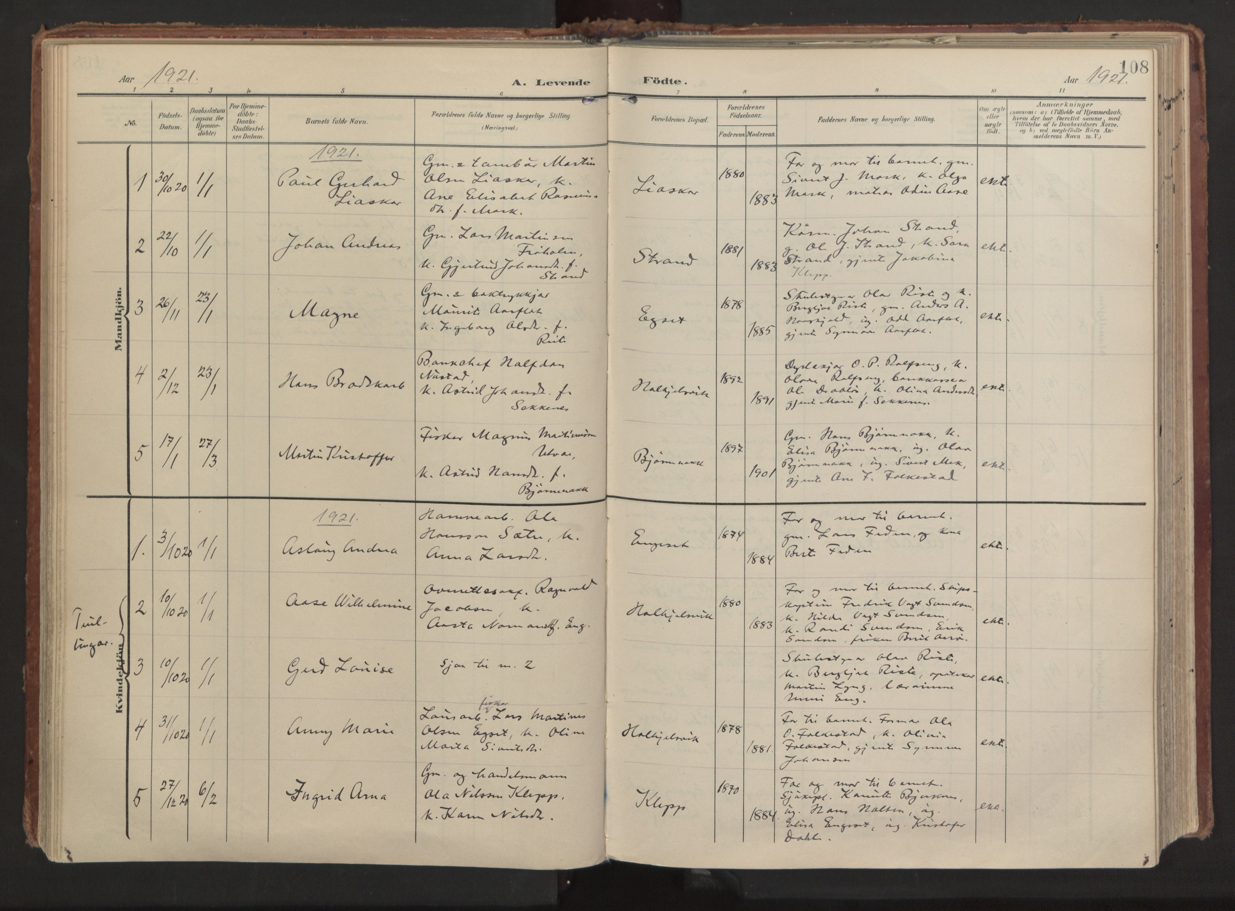 Ministerialprotokoller, klokkerbøker og fødselsregistre - Møre og Romsdal, AV/SAT-A-1454/511/L0144: Parish register (official) no. 511A11, 1906-1923, p. 108