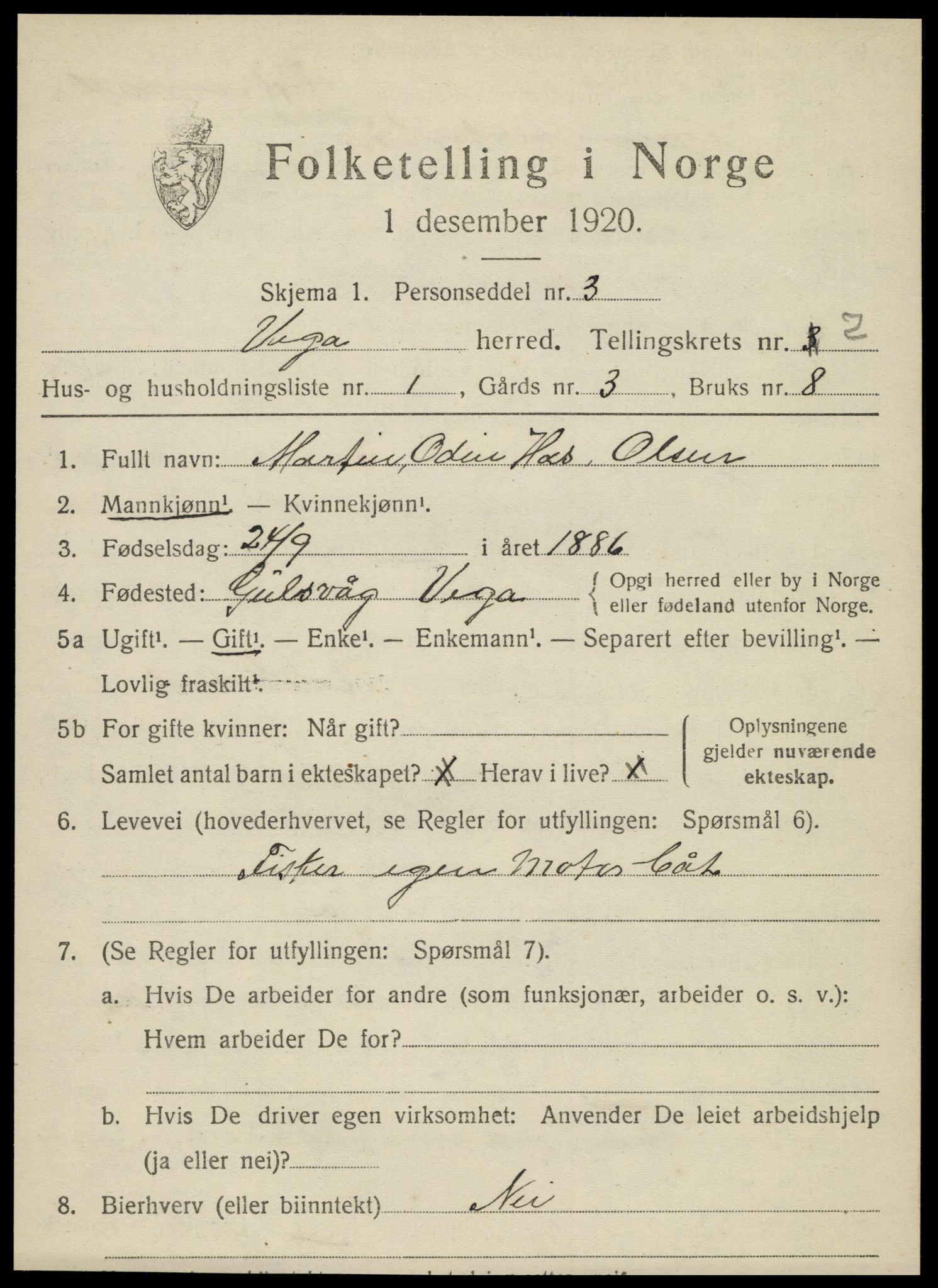 SAT, 1920 census for Vega, 1920, p. 1263