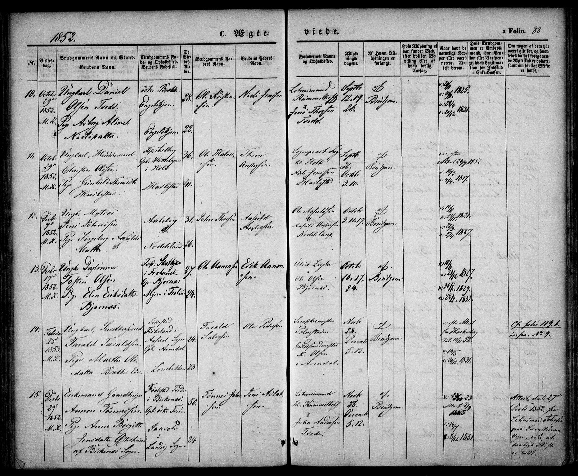 Austre Moland sokneprestkontor, SAK/1111-0001/F/Fa/Faa/L0007: Parish register (official) no. A 7, 1847-1857, p. 88