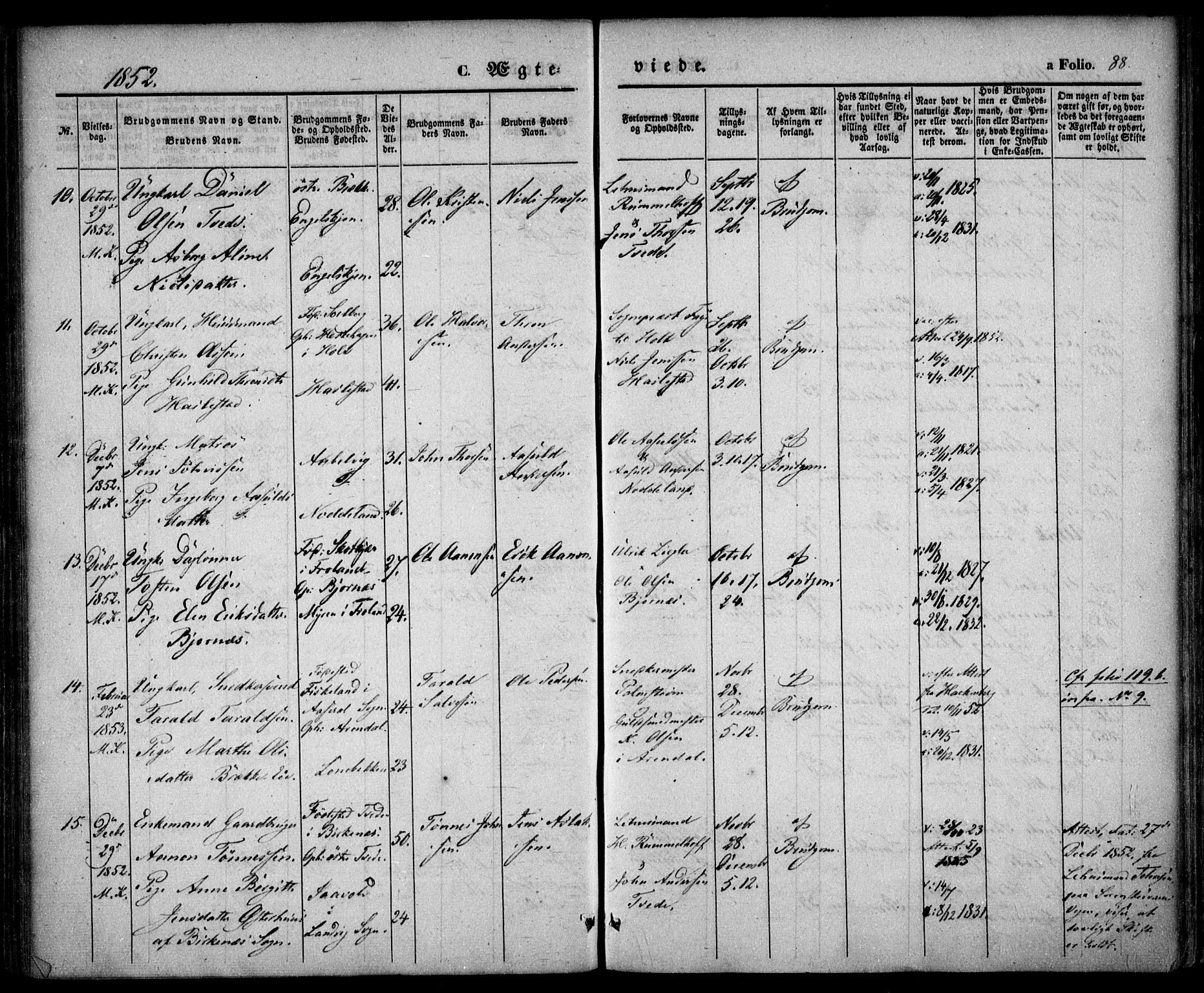 Austre Moland sokneprestkontor, AV/SAK-1111-0001/F/Fa/Faa/L0007: Parish register (official) no. A 7, 1847-1857, p. 88