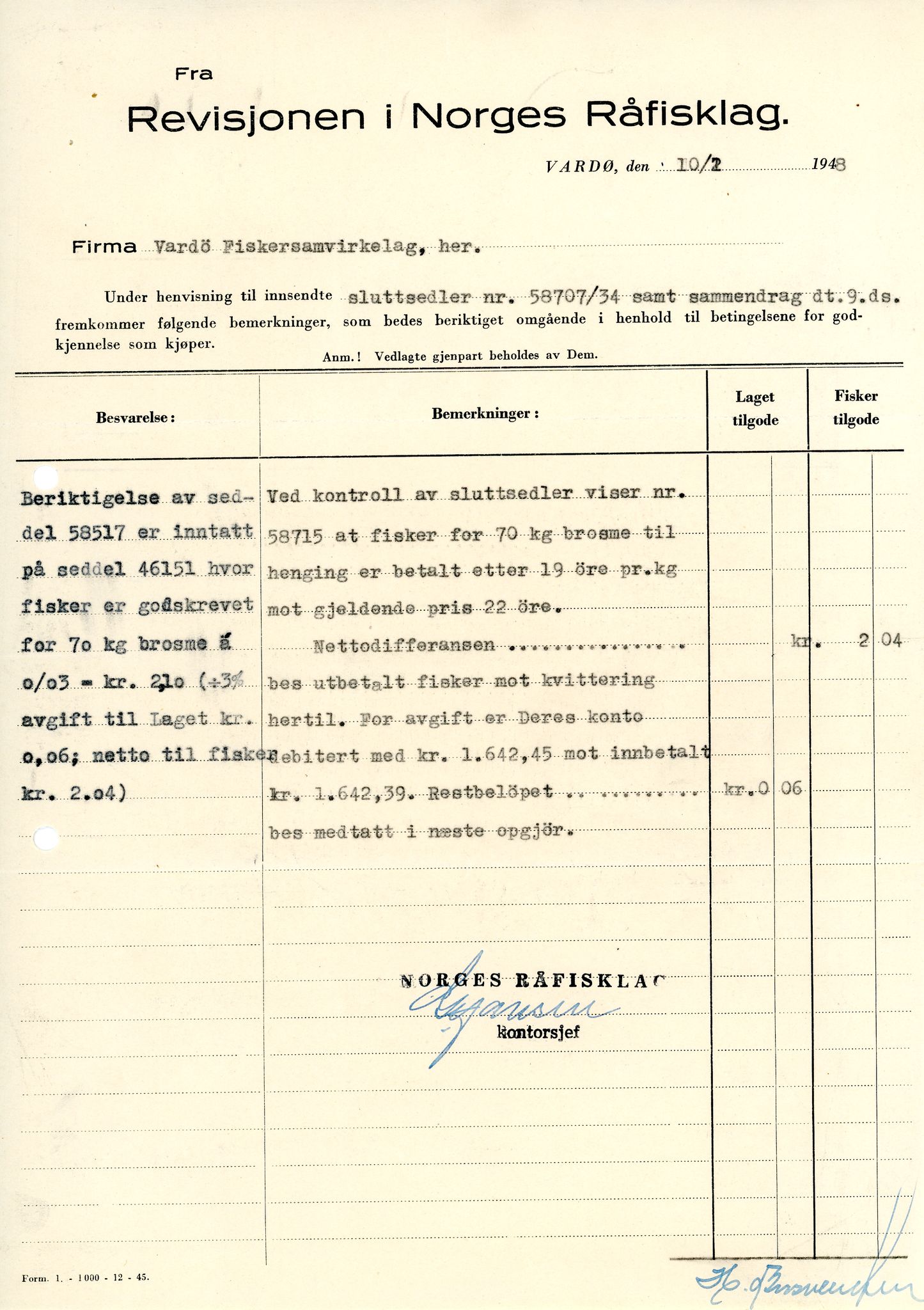 Vardø Fiskersamvirkelag, VAMU/A-0037/D/Da/L0005: Korrespondanse Ma-Re, 1947-1950