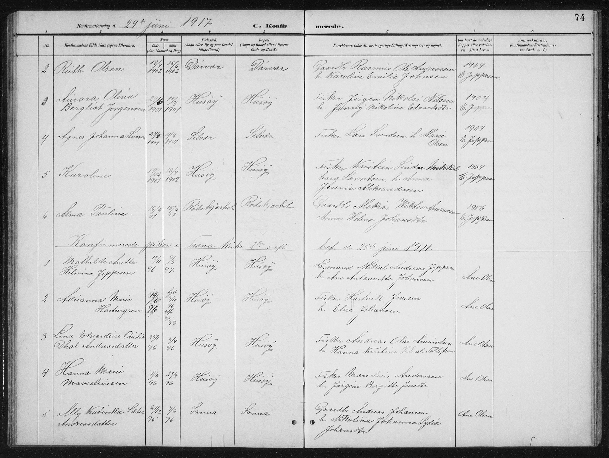 Ministerialprotokoller, klokkerbøker og fødselsregistre - Nordland, AV/SAT-A-1459/840/L0583: Parish register (copy) no. 840C03, 1901-1933, p. 74