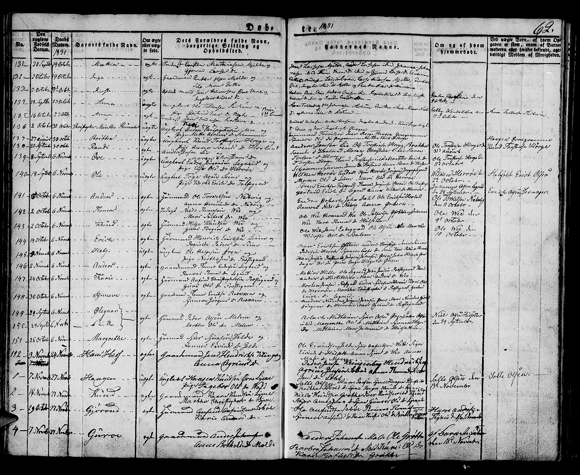 Lærdal sokneprestembete, SAB/A-81201: Parish register (official) no. A 5, 1822-1834, p. 62