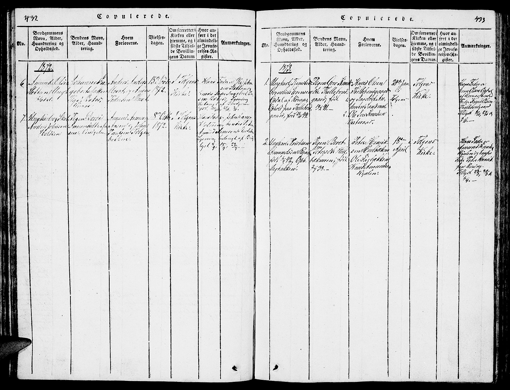 Tolga prestekontor, AV/SAH-PREST-062/L/L0001: Parish register (copy) no. 1, 1814-1877, p. 432-433