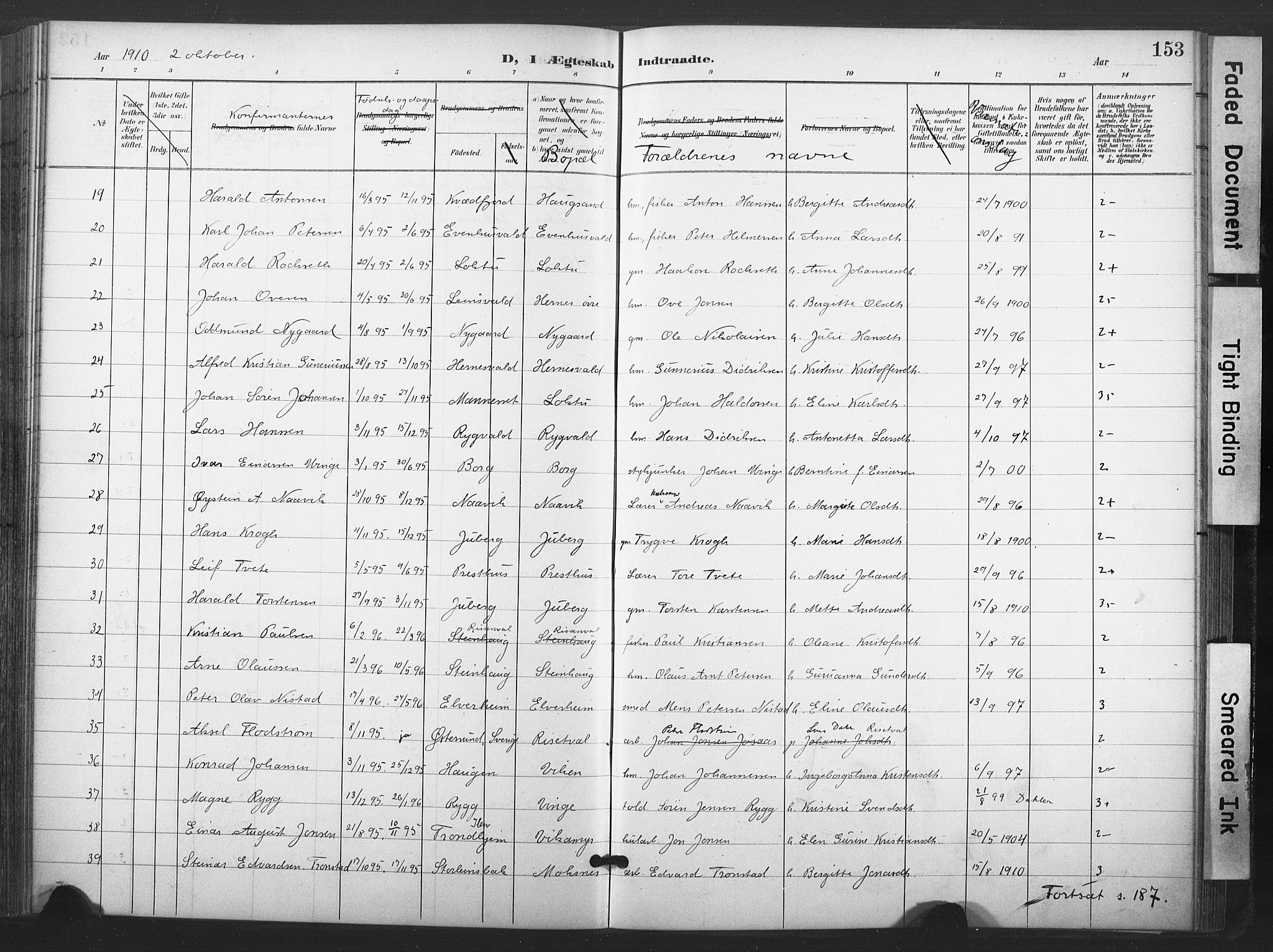 Ministerialprotokoller, klokkerbøker og fødselsregistre - Nord-Trøndelag, SAT/A-1458/713/L0122: Parish register (official) no. 713A11, 1899-1910, p. 153