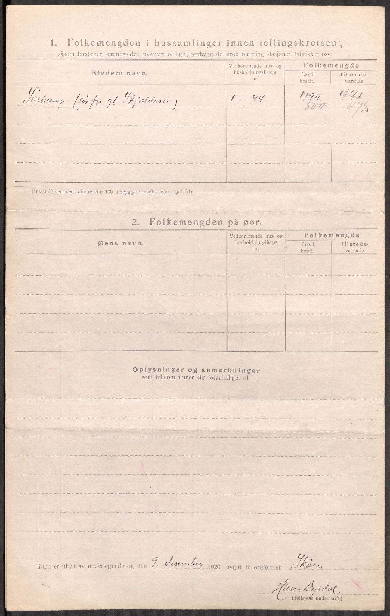 SAST, 1920 census for Skåre, 1920, p. 31