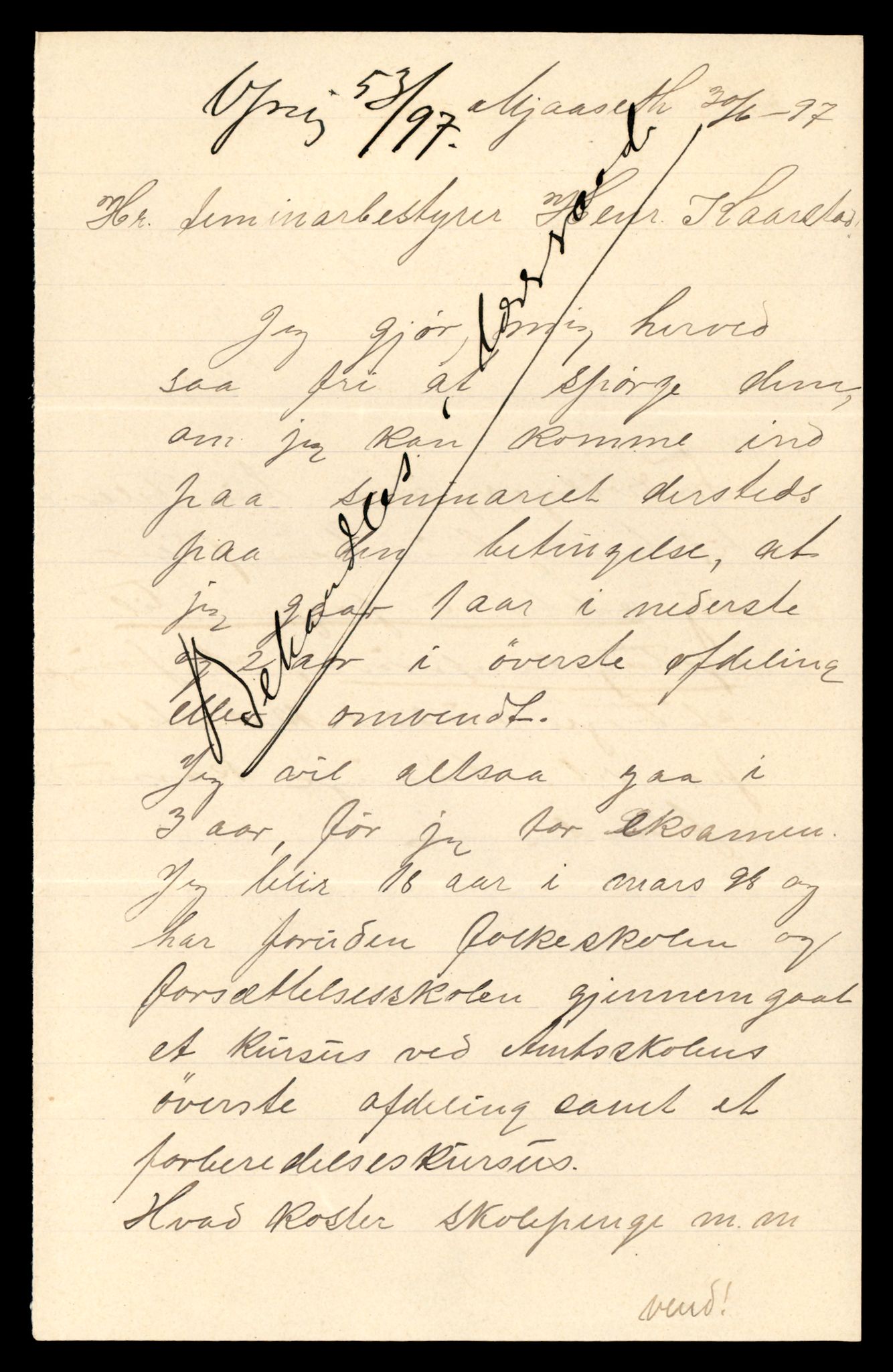 Volda Lærarskule, AV/SAT-A-5184/D/Da/L0040: Saksarkiv, 1897-1899, p. 45