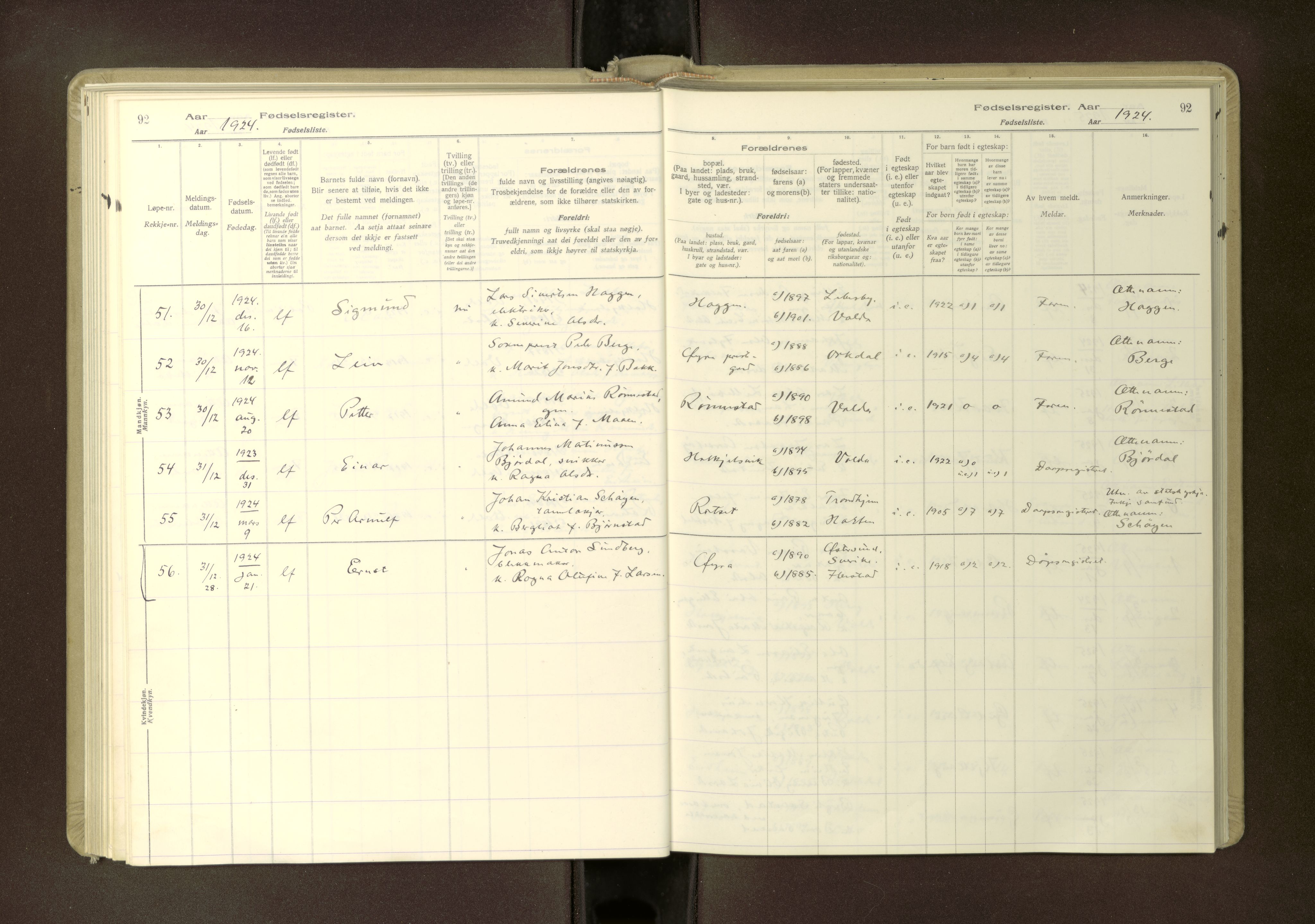 Ministerialprotokoller, klokkerbøker og fødselsregistre - Møre og Romsdal, AV/SAT-A-1454/511/L0165: Birth register no. 511---, 1916-1937, p. 92