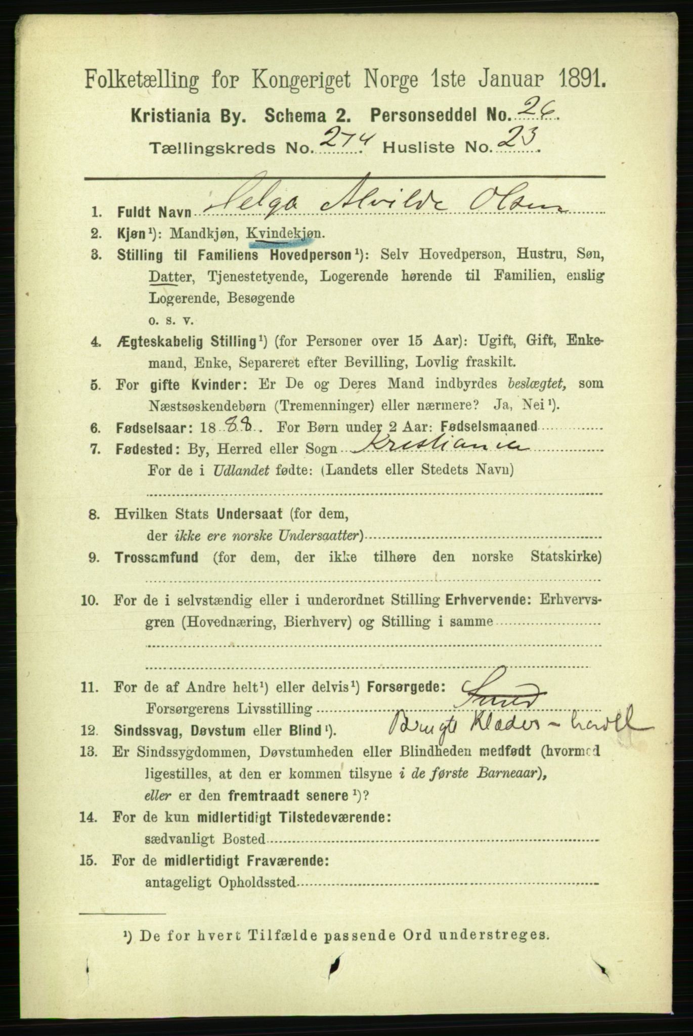 RA, 1891 census for 0301 Kristiania, 1891, p. 166888