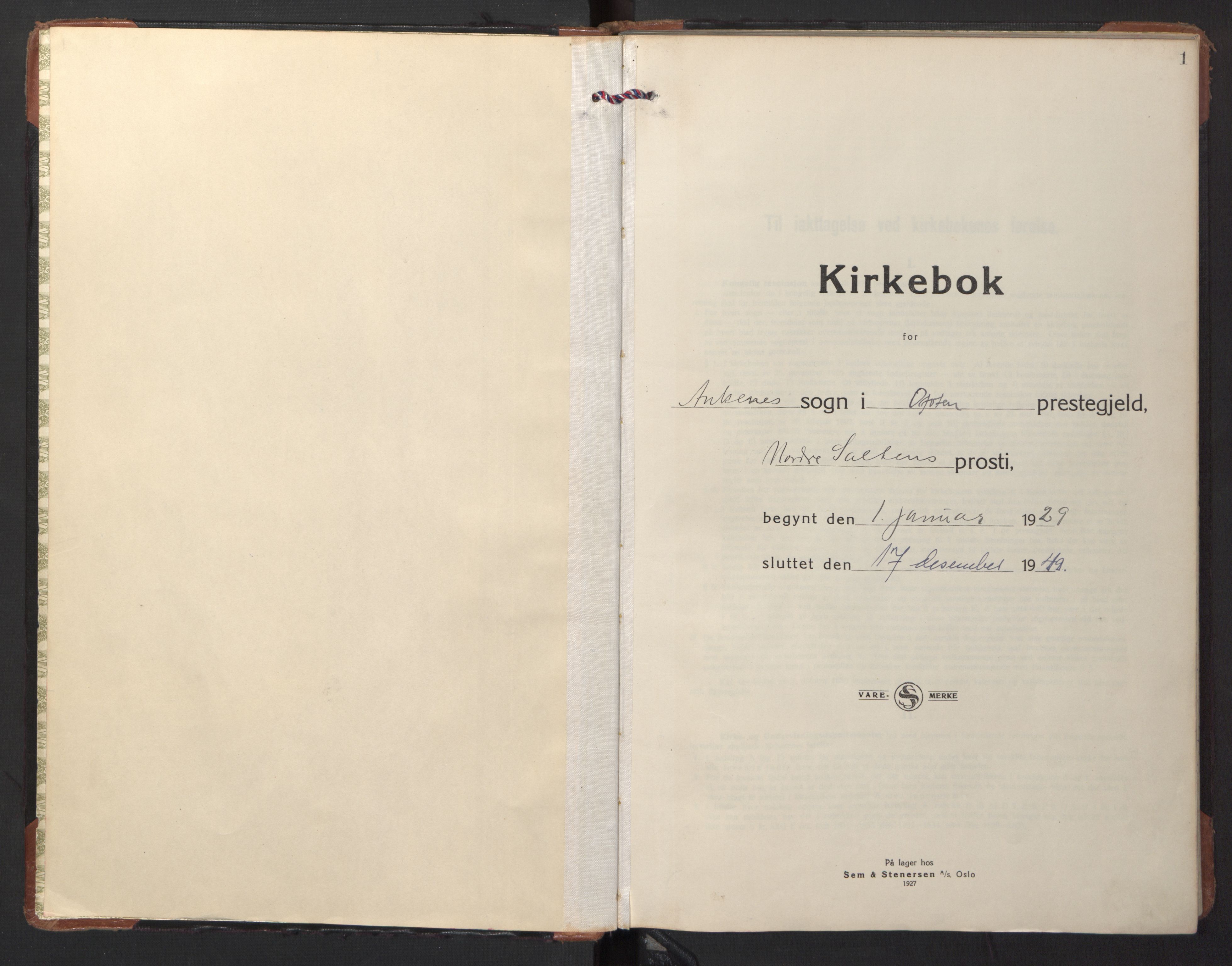 Ministerialprotokoller, klokkerbøker og fødselsregistre - Nordland, SAT/A-1459/866/L0948: Parish register (official) no. 866A11, 1929-1949, p. 1
