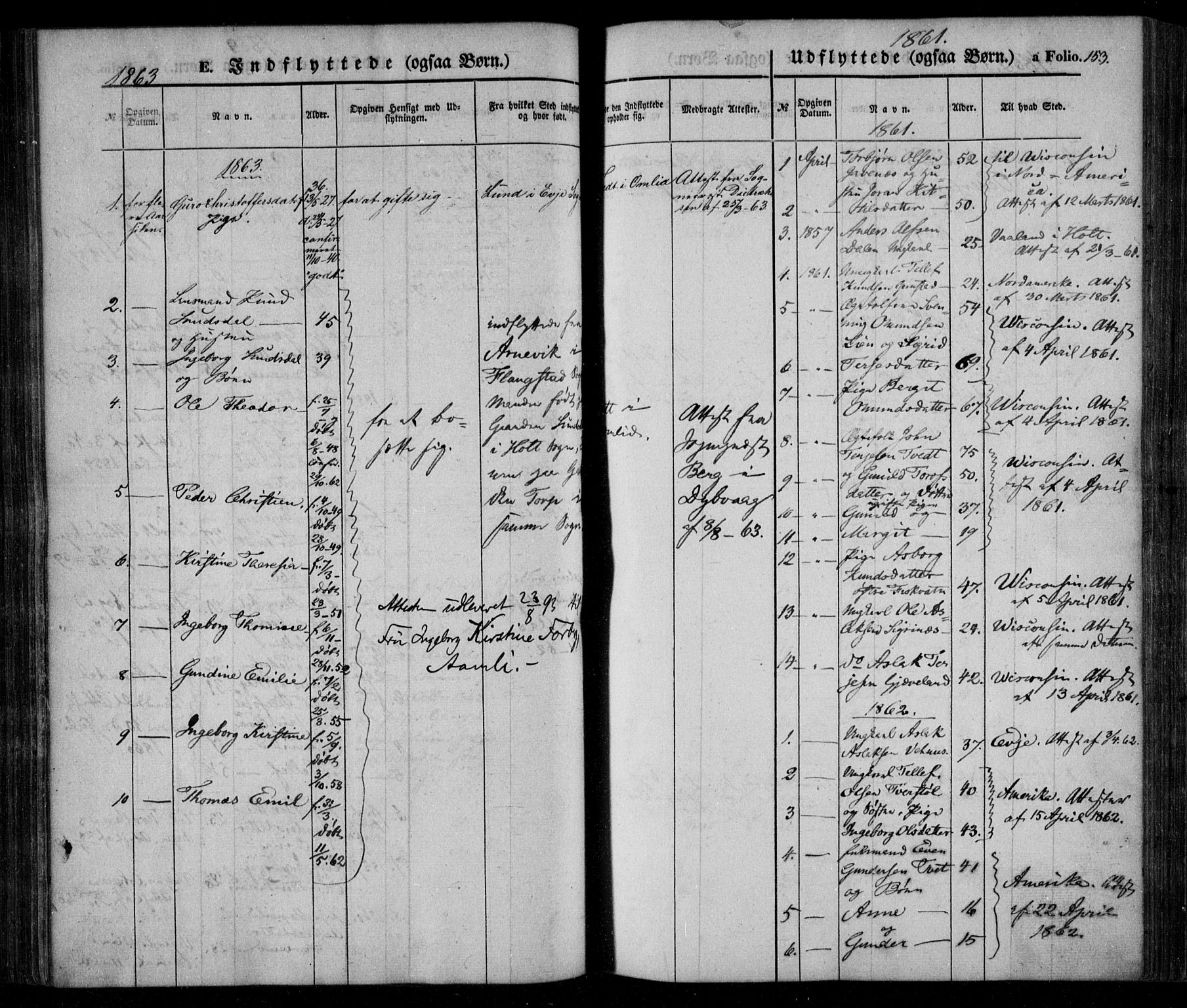 Åmli sokneprestkontor, SAK/1111-0050/F/Fa/Fac/L0008: Parish register (official) no. A 8, 1852-1869, p. 153