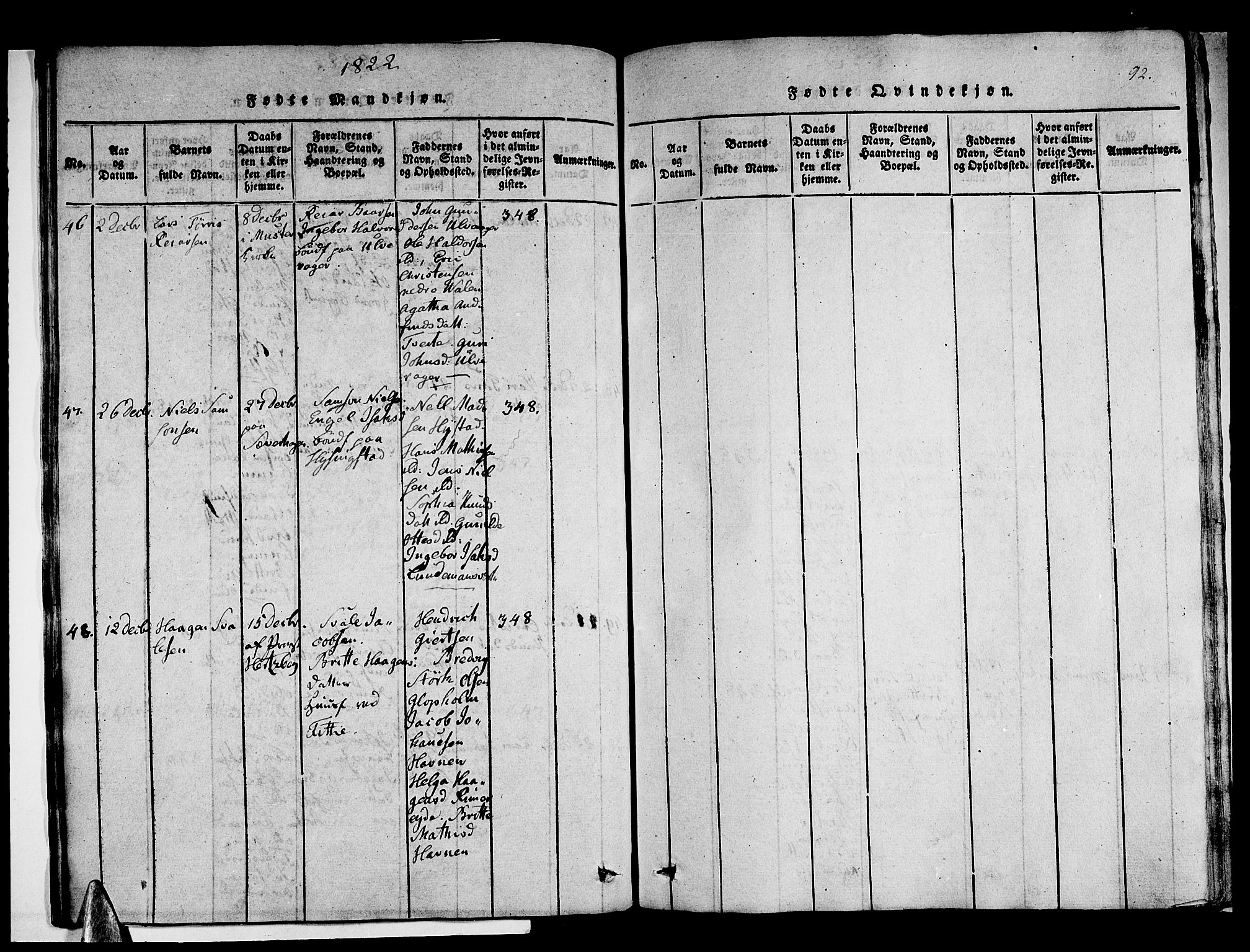 Stord sokneprestembete, AV/SAB-A-78201/H/Haa: Parish register (official) no. A 5, 1816-1825, p. 92