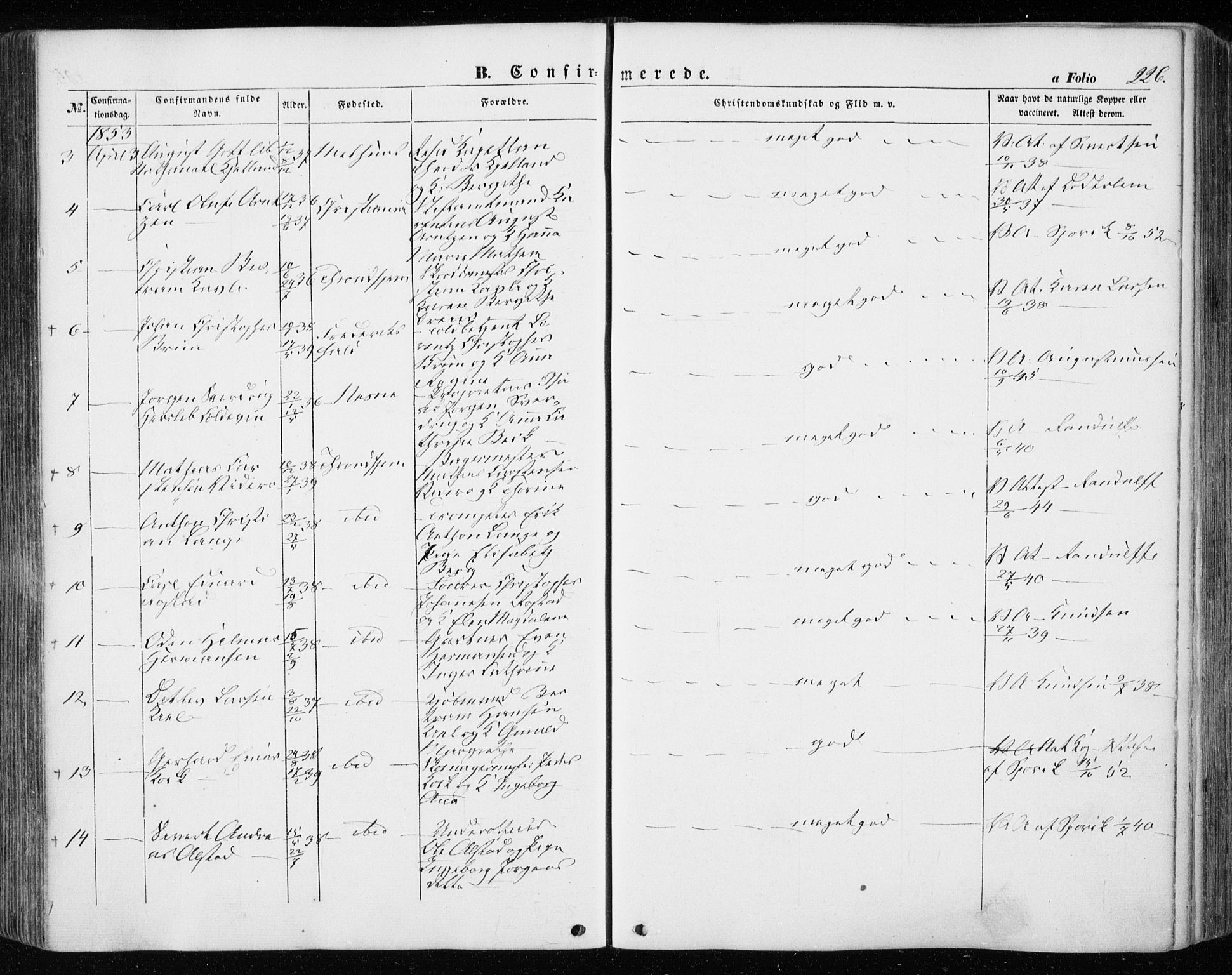 Ministerialprotokoller, klokkerbøker og fødselsregistre - Sør-Trøndelag, SAT/A-1456/601/L0051: Parish register (official) no. 601A19, 1848-1857, p. 226