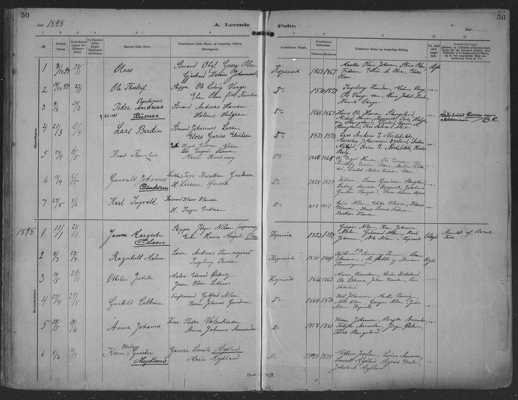 Kopervik sokneprestkontor, SAST/A-101850/H/Ha/Haa/L0001: Parish register (official) no. A 1, 1880-1919, p. 50