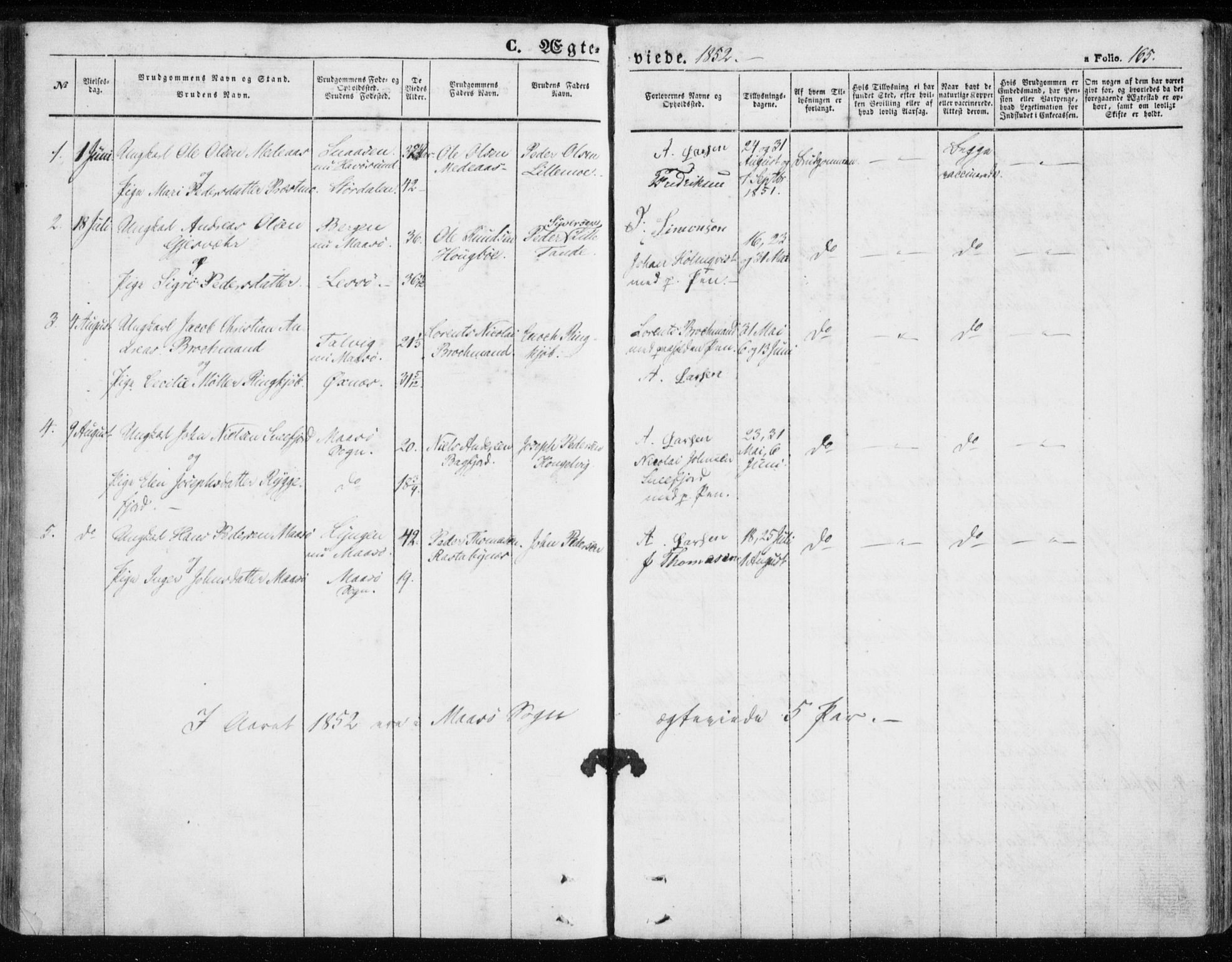 Måsøy sokneprestkontor, SATØ/S-1348/H/Ha/L0002kirke: Parish register (official) no. 2, 1852-1865, p. 165
